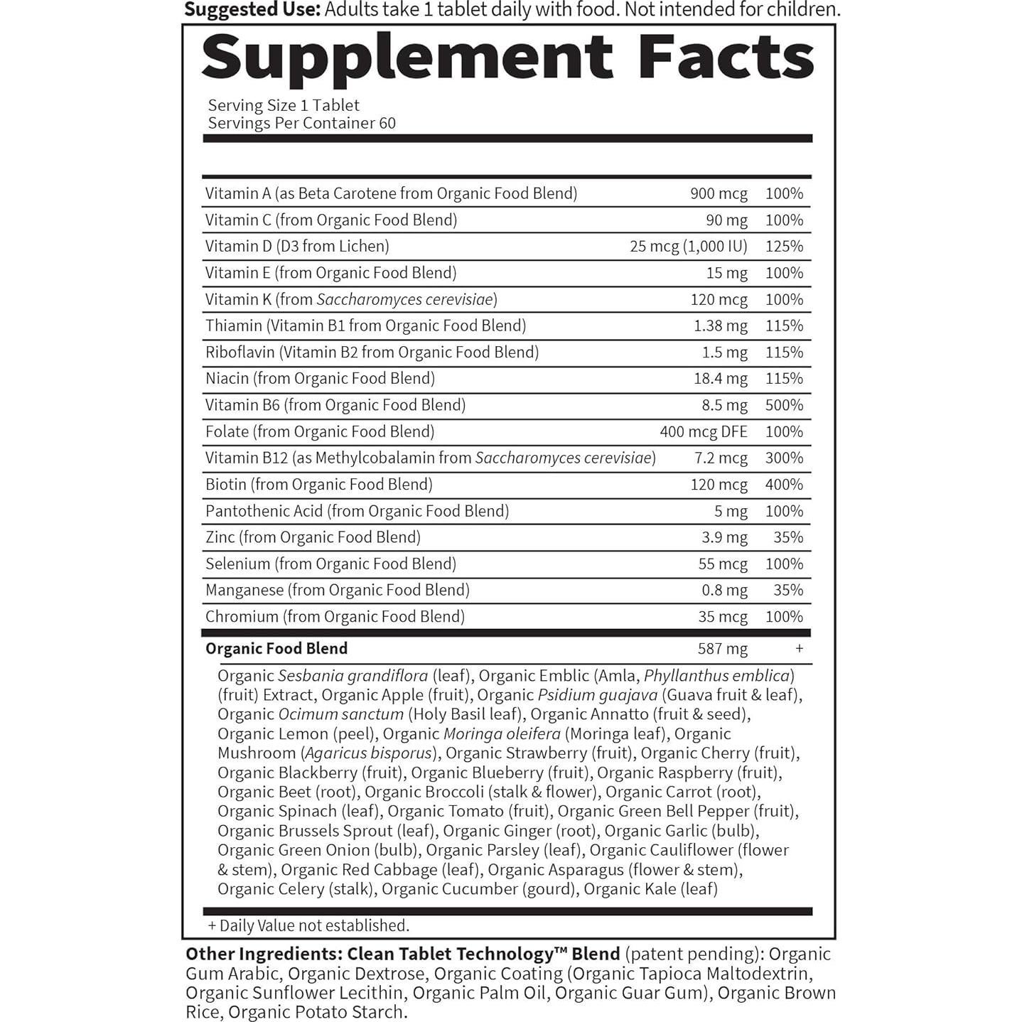 Multivitamínico Diario Orgánico Jardín de Vida 60 Tabletas