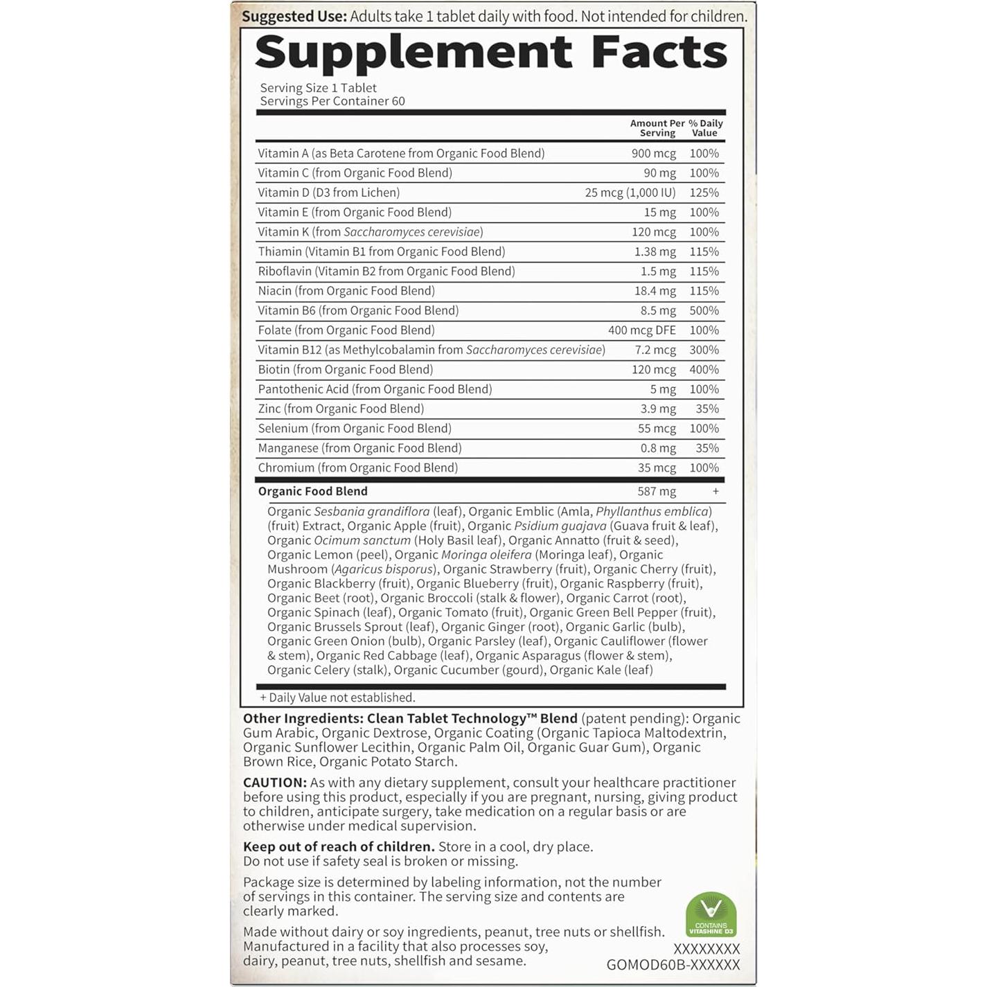 Multivitamínico Diario Orgánico Jardín de Vida 60 Tabletas