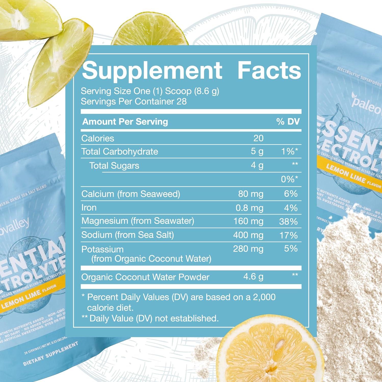 Paleovalley Electrolitos en Polvo Limón Lima 28 Porciones
