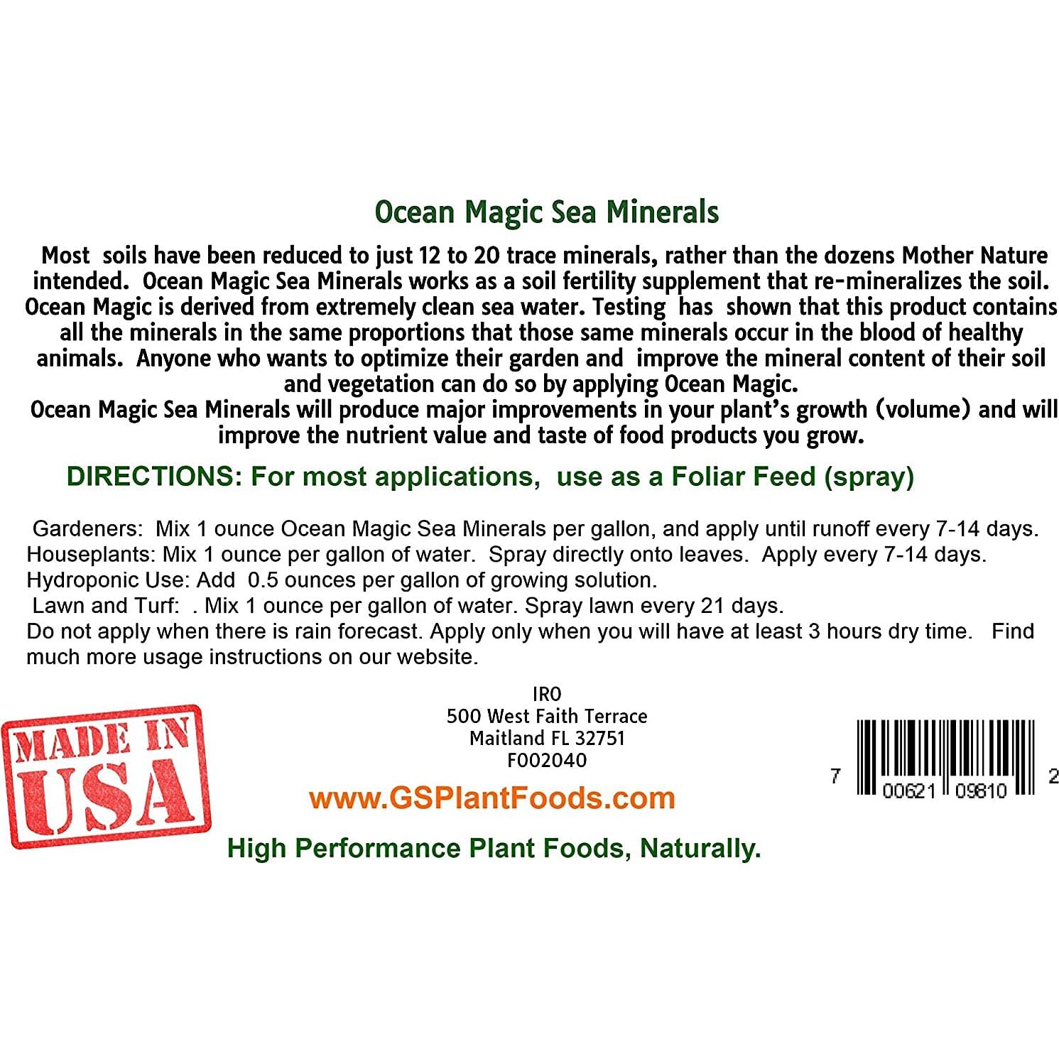Fertilizante Mineral Marino Ocean Magic GS Plant Foods 1L