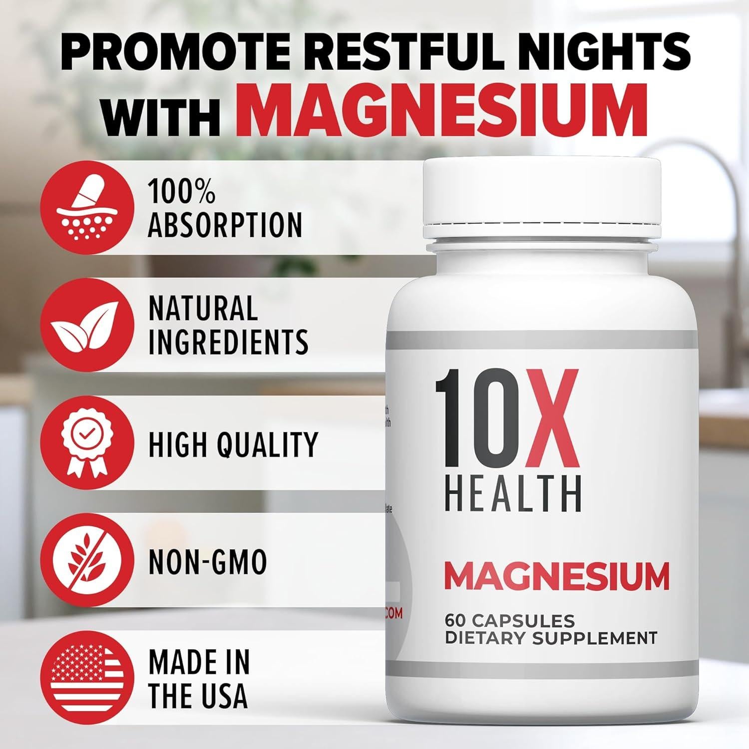 Suplemento de Magnesio 10X Health - Citrato 60 Cápsulas