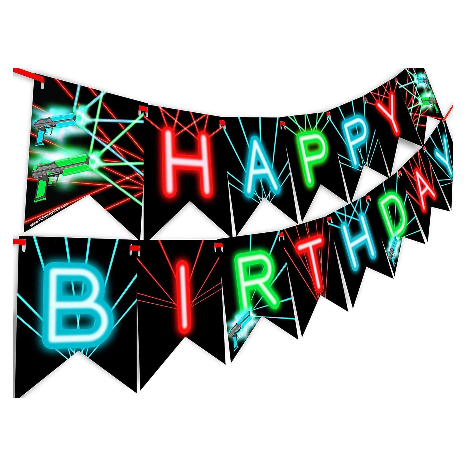 Banderín Feliz Cumpleaños POP - Decoración Fiesta Laser Tag