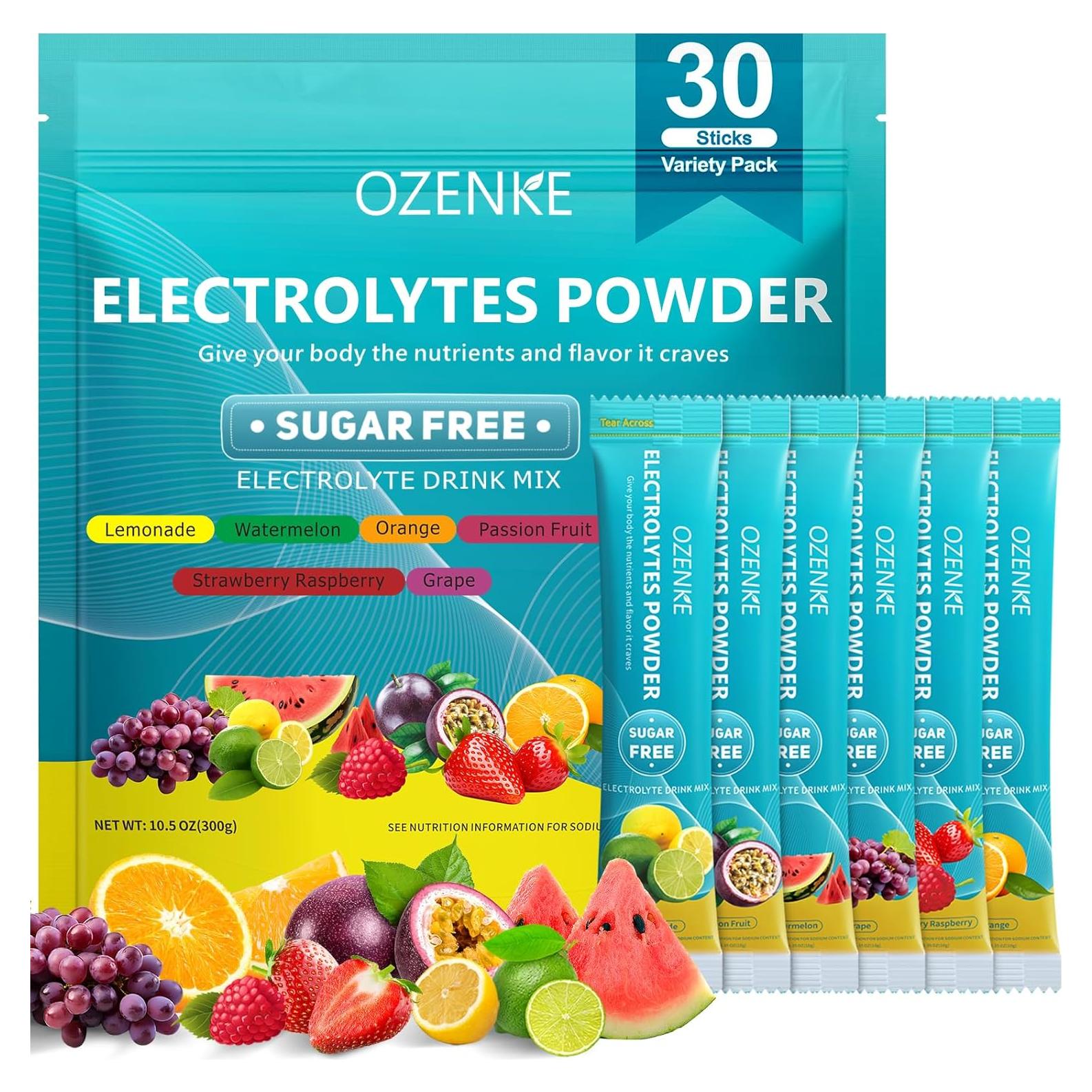 Paquete de Polvo de Electrolitos OZENKE 30 Porciones Sin Azúcar