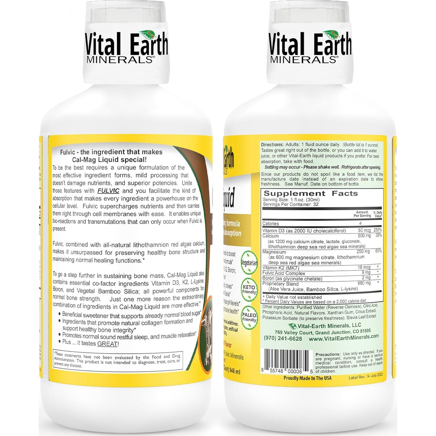 Suplemento Líquido Calcio Magnesio Vital Earth 946 ml