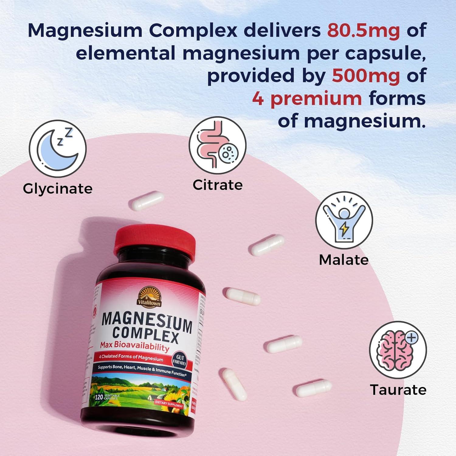 Suplemento Complejo de Magnesio Vitalitown 500mg 120 Cápsulas