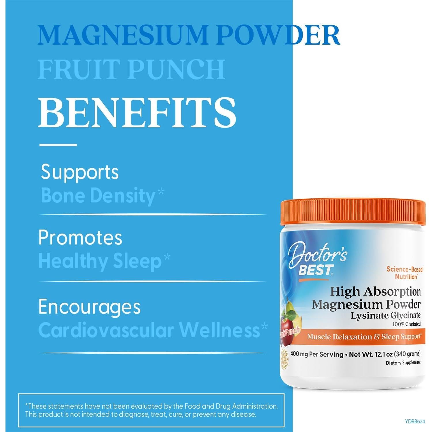 Polvo de Magnesio Alta Absorción Doctor's Best 340g Sabor Fruta Punch