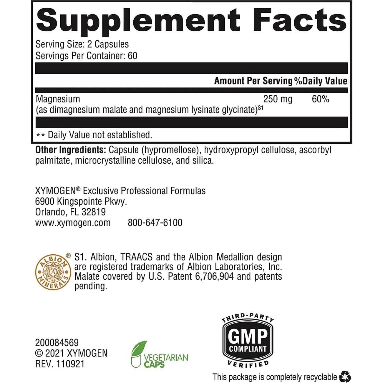 Suplemento de Magnesio Xymogen OptiMag 120 Cápsulas