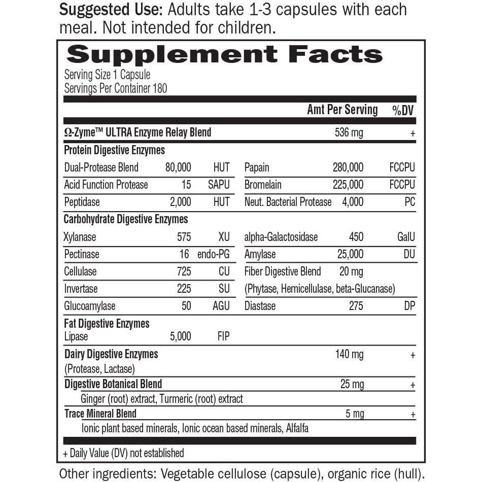 Suplemento Digestivo Garden of Life Omega Zyme Ultra 180 Cápsulas