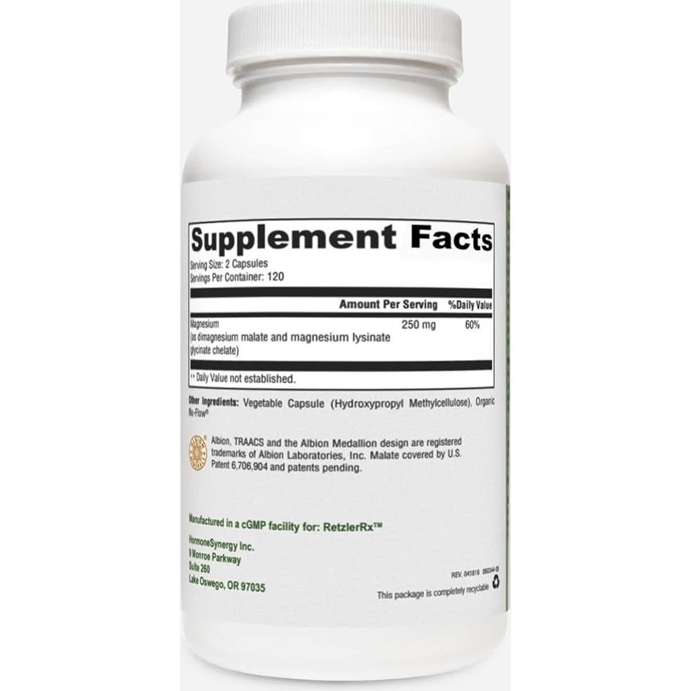 Suplemento Glicinato de Magnesio RetzlerRx UltraMag 240 Cápsulas