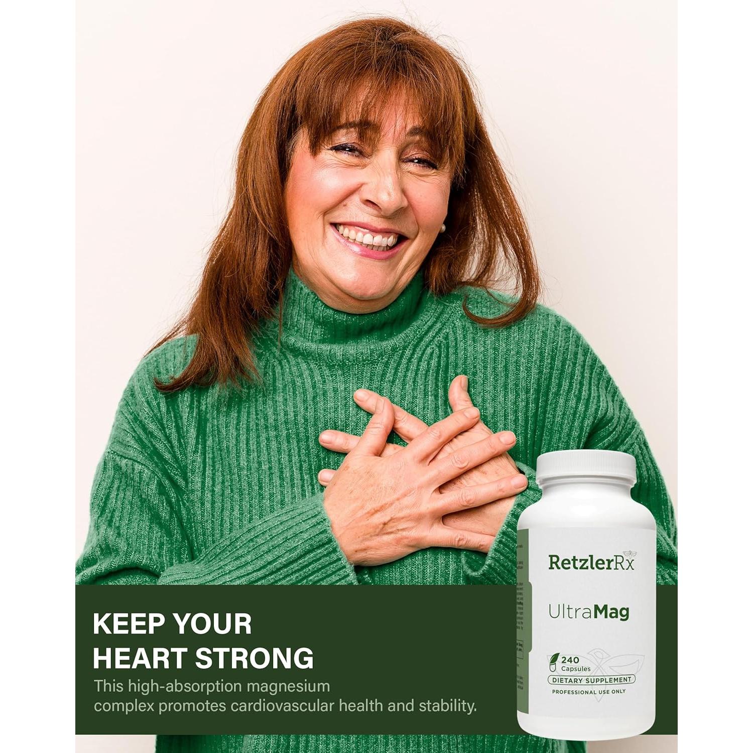 Suplemento Glicinato de Magnesio RetzlerRx UltraMag 240 Cápsulas