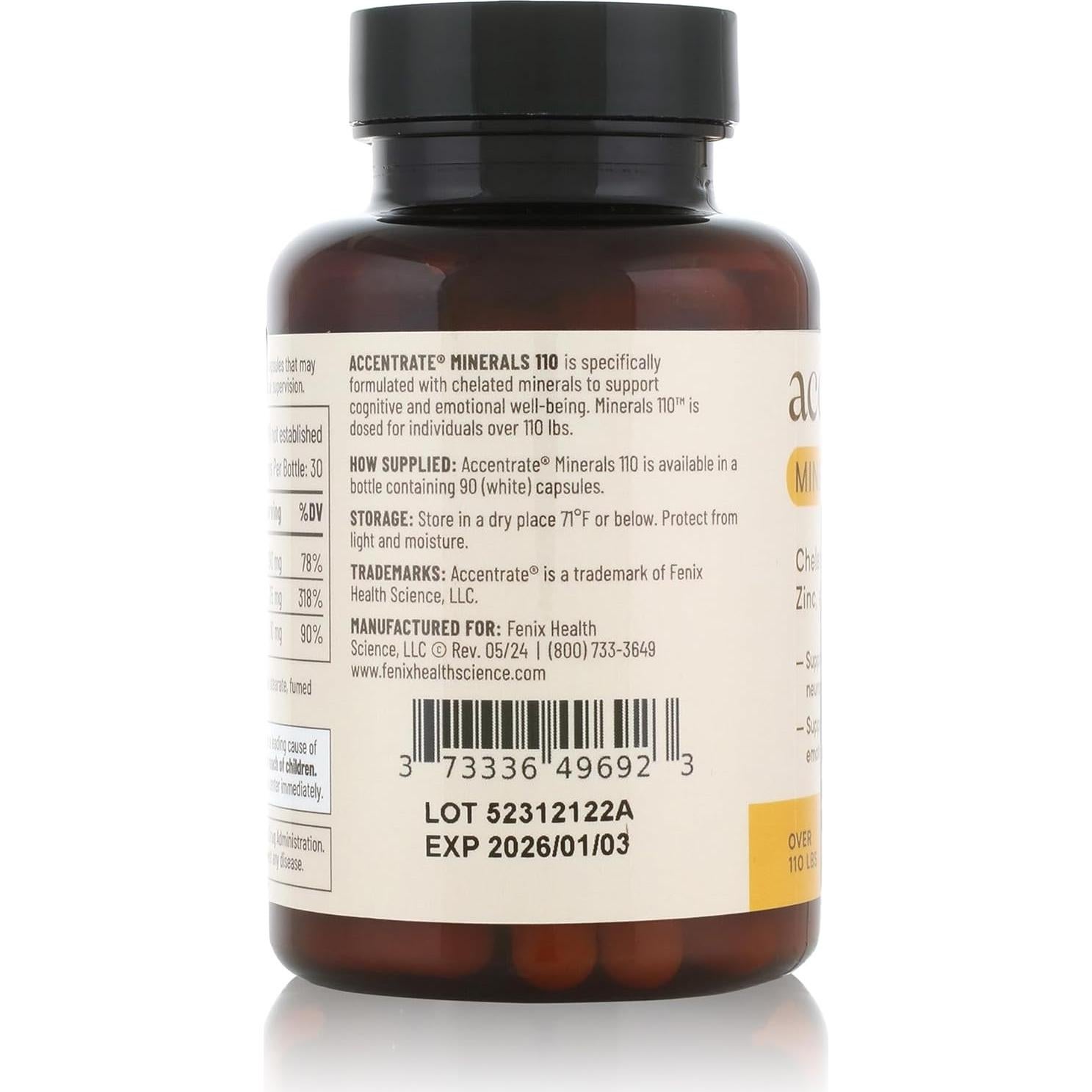 Suplemento Mineral Accentrate 110 - Magnesio, Zinc, Hierro - 90 Cápsulas