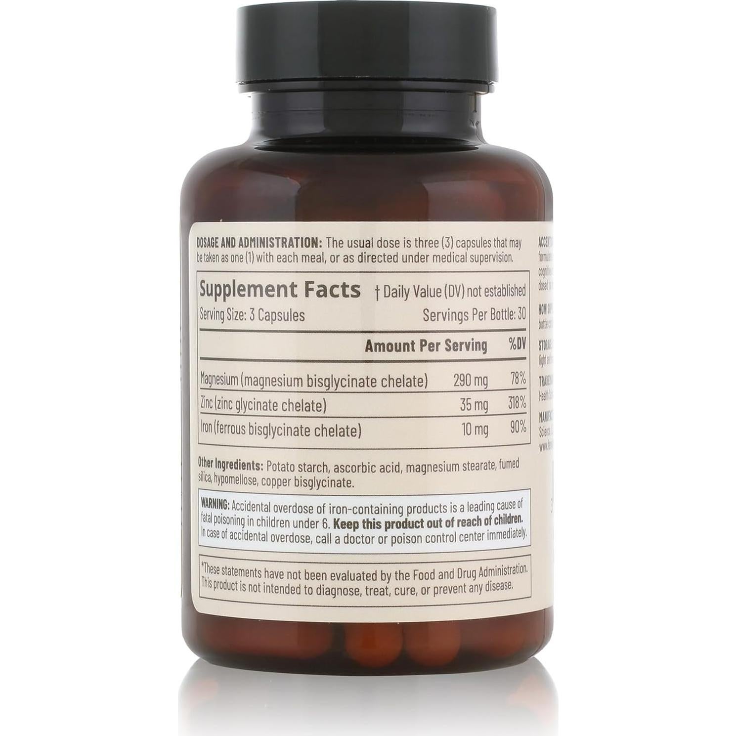 Suplemento Mineral Accentrate 110 - Magnesio, Zinc, Hierro - 90 Cápsulas