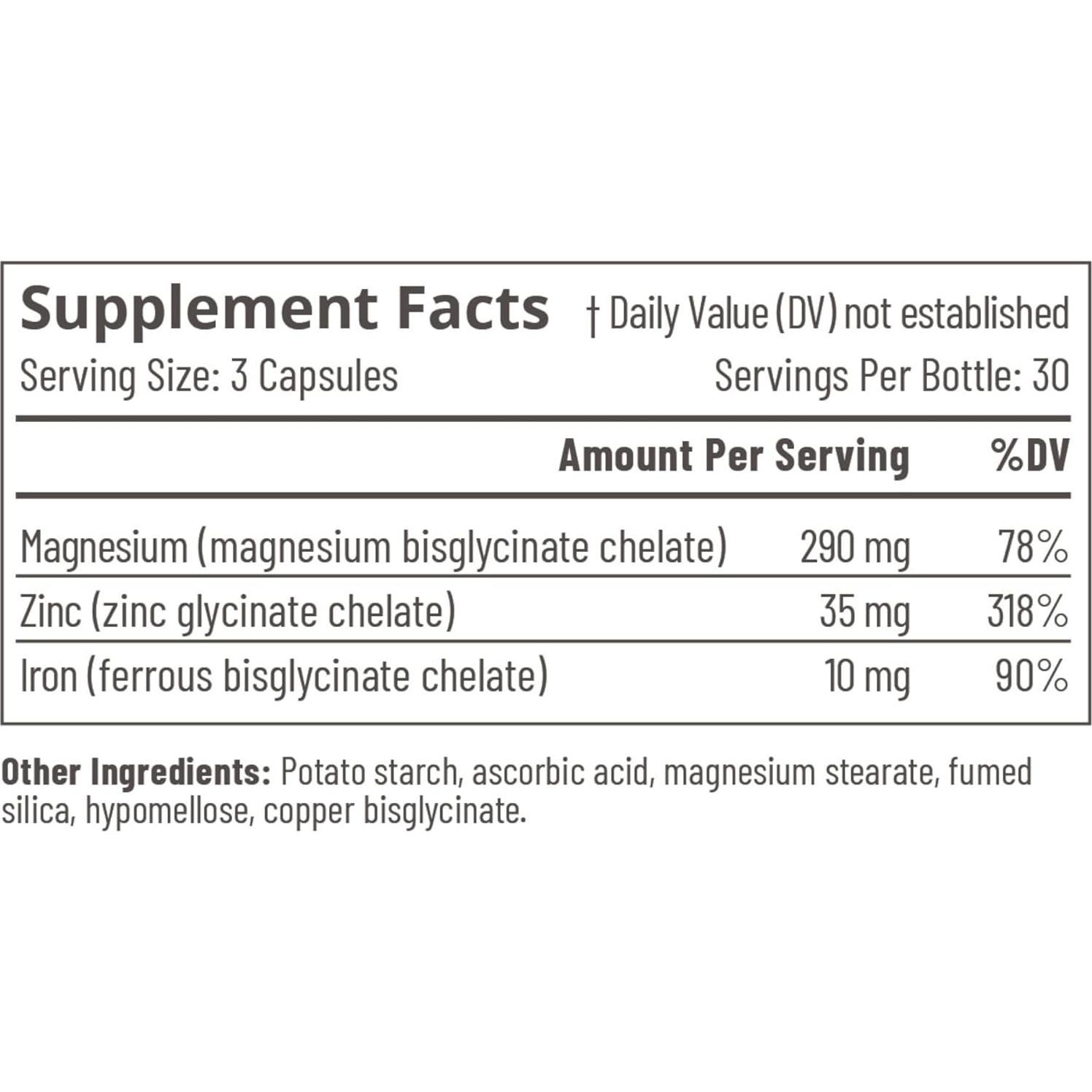 Suplemento Mineral Accentrate 110 - Magnesio, Zinc, Hierro - 90 Cápsulas