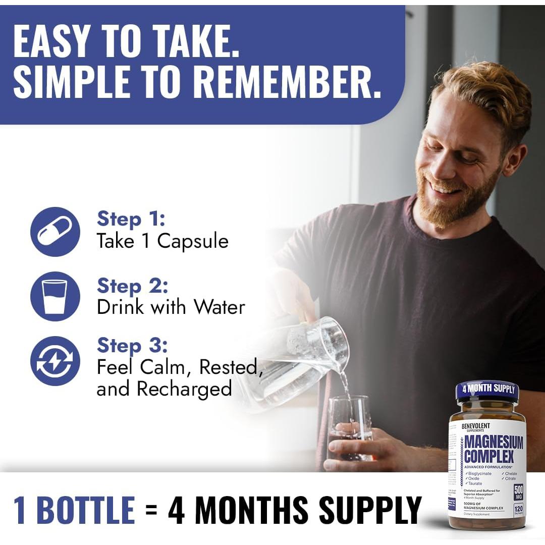 Suplemento de Magnesio 500mg Benevolent 120 Cápsulas