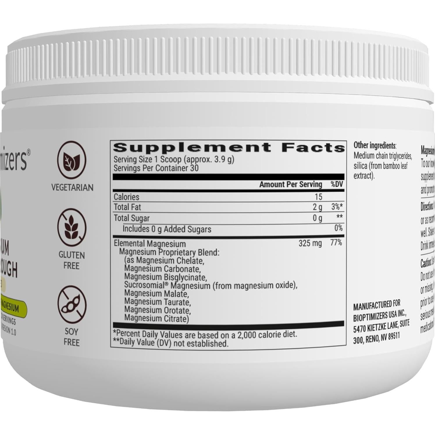 Suplemento de Magnesio BIOptimizers 8 Formas 180 g