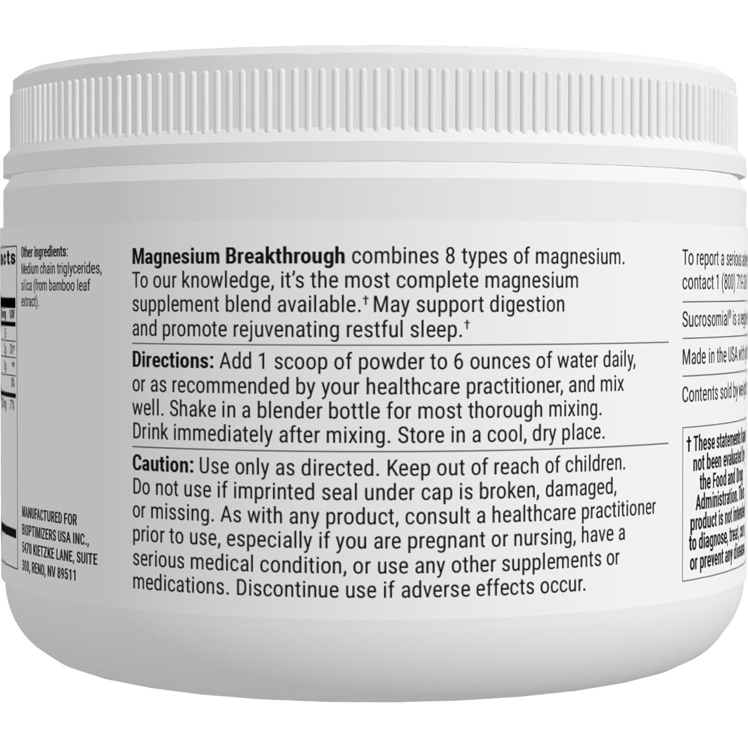 Suplemento de Magnesio BIOptimizers 8 Formas 180 g