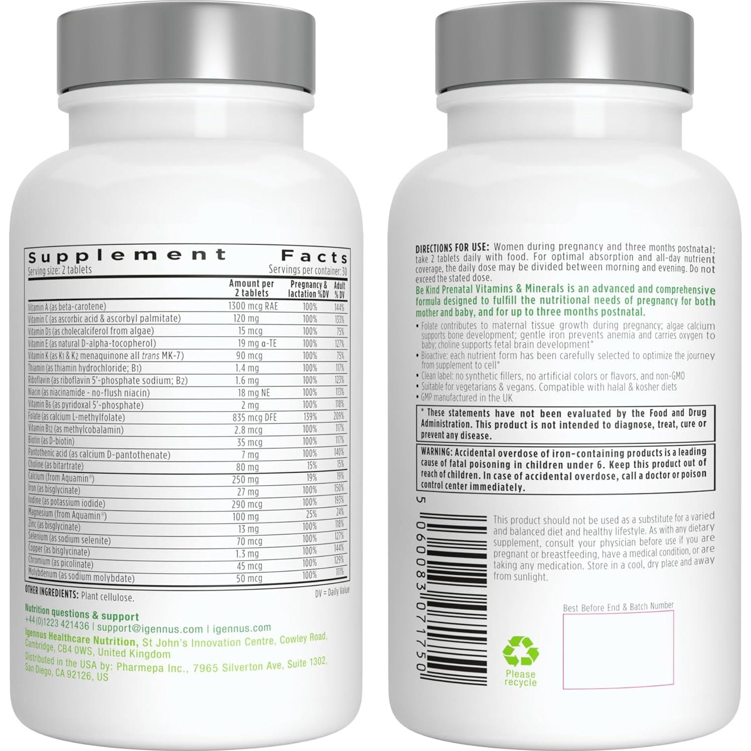 Multivitamínico Prenatal Igennus 60 Tabletas Veganas