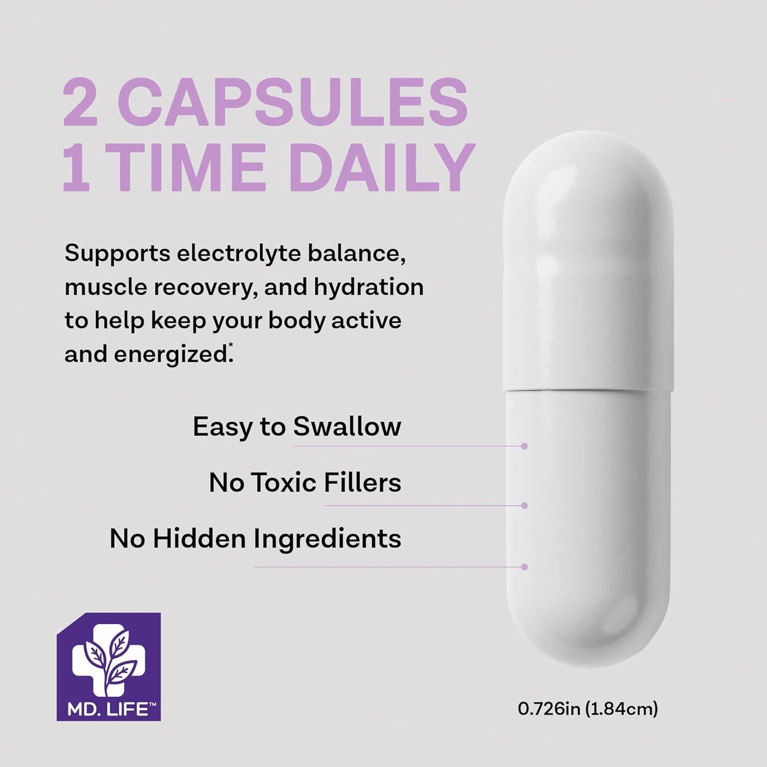 Suplemento de Magnesio y Potasio MD. Life - 90 Cápsulas