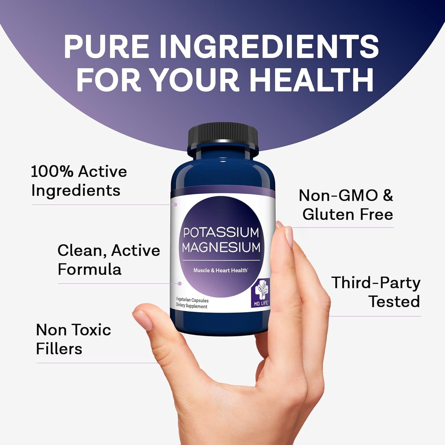 Suplemento de Magnesio y Potasio MD. Life - 90 Cápsulas