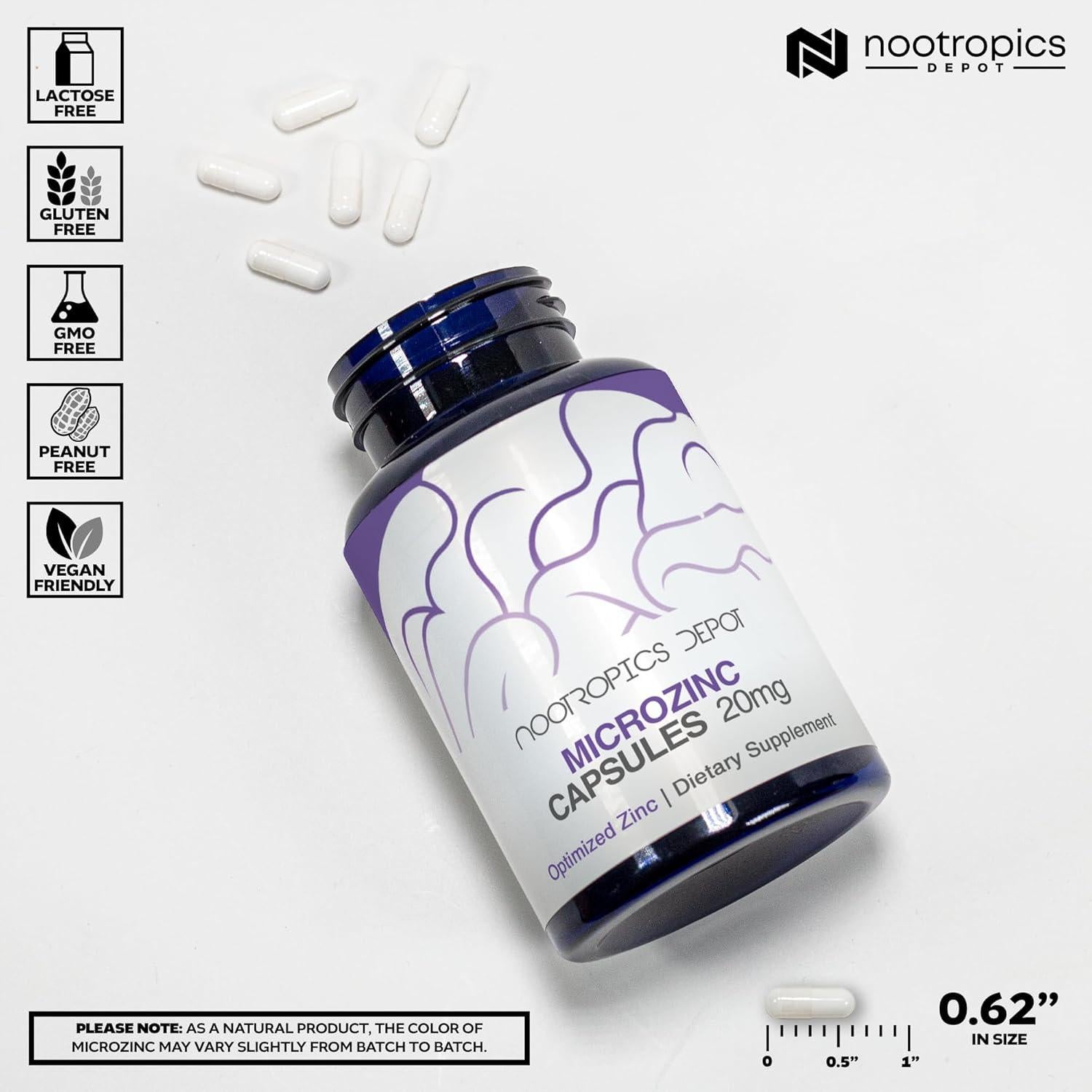 Cápsulas de Zinc MicroZinc Nootropics Depot 20mg 90 Unidades