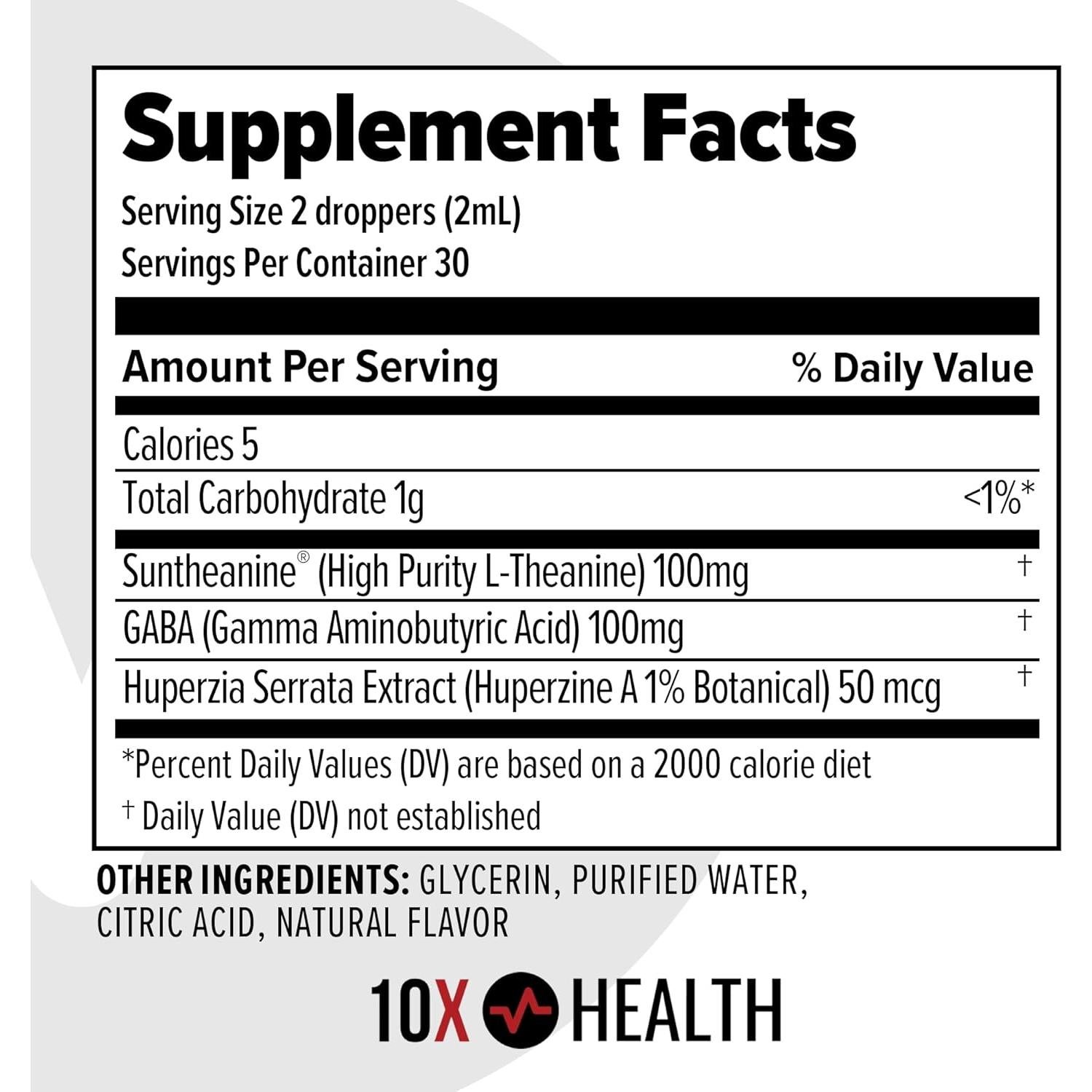 Suplemento Líquido Calmante 10X Salud GABA L-teanina 60ml