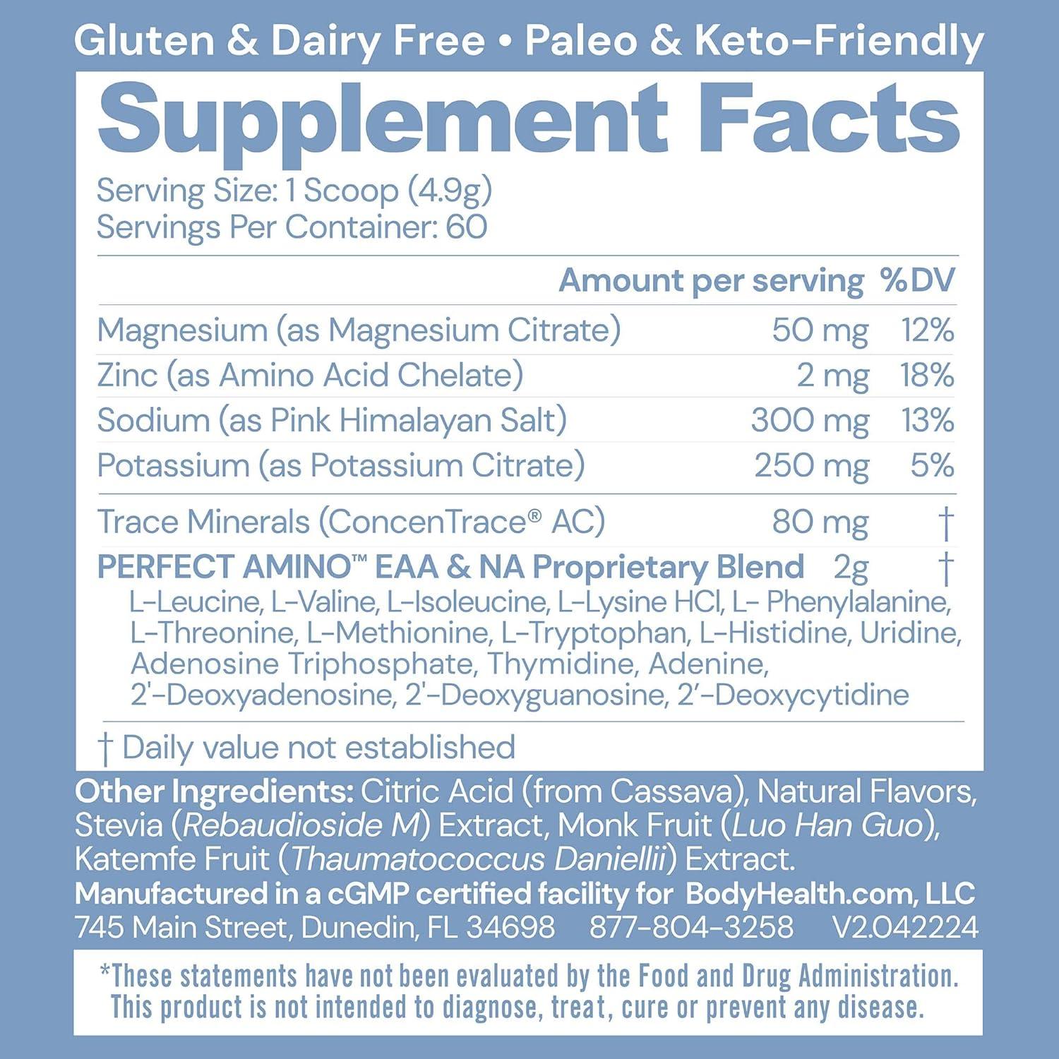 BodyHealth PerfectAmino Polvo Electrolitos Sin Azúcar 60 Porciones