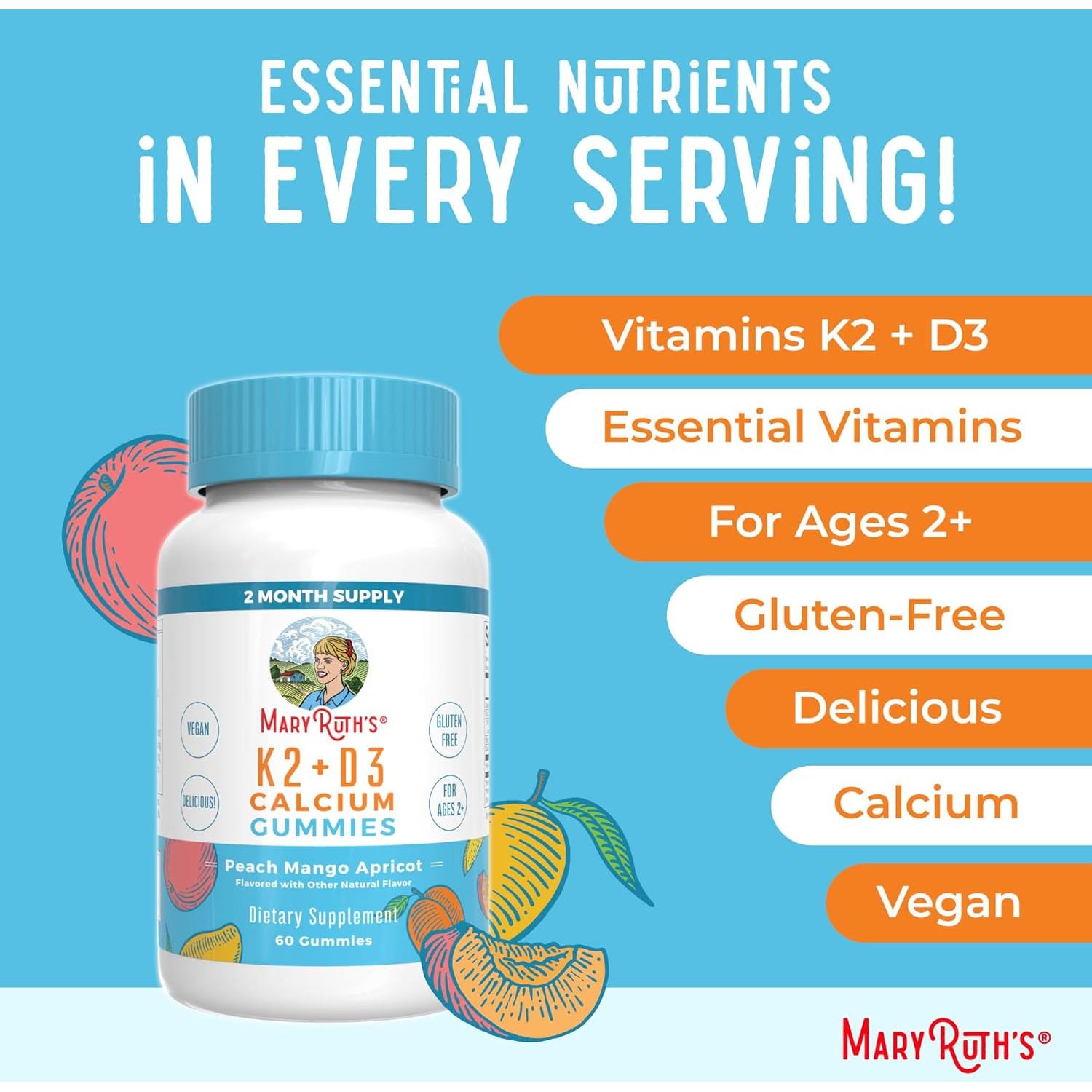 Suplemento de Calcio MaryRuth Organics 60 Gominolas D3 K2
