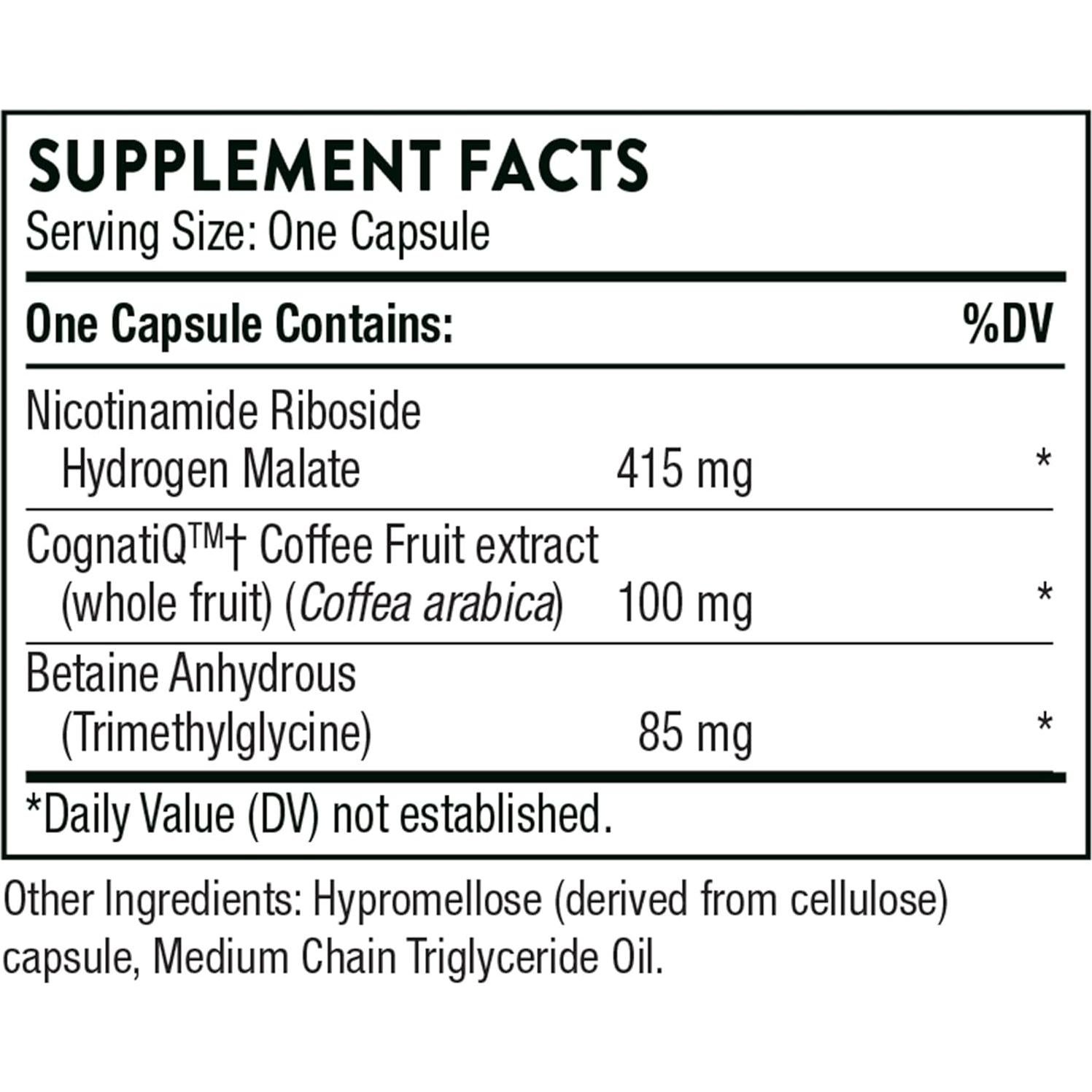 Suplemento Cerebral Thorne - 30 Cápsulas con Ribósido y Extracto de Café