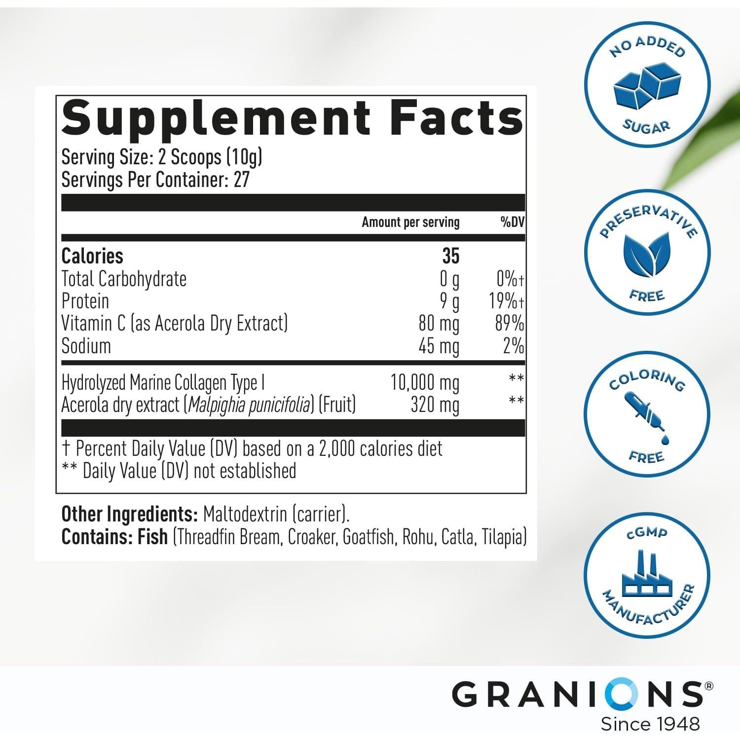 Suplemento de Colágeno Marino Granions 277g con Vitamina C