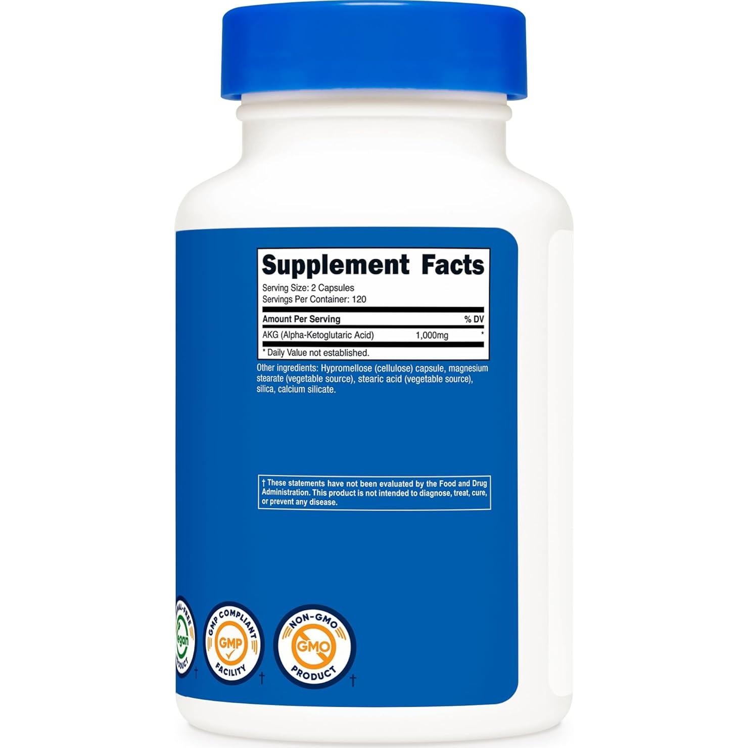 Suplemento Ácido Alfa Cetoglutárico Nutricost 1000 mg 240 Cápsulas