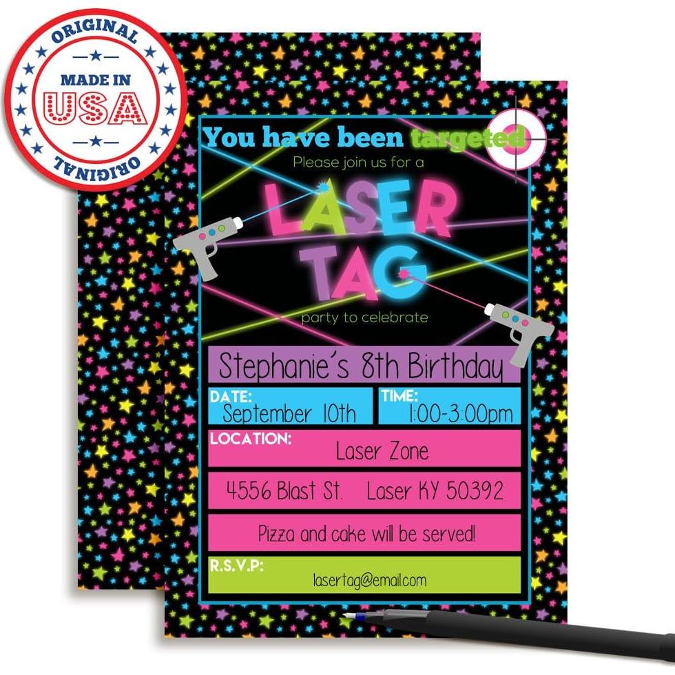 Invitaciones de Cumpleaños Laser Tag Amanda Creation 20 Tarjetas