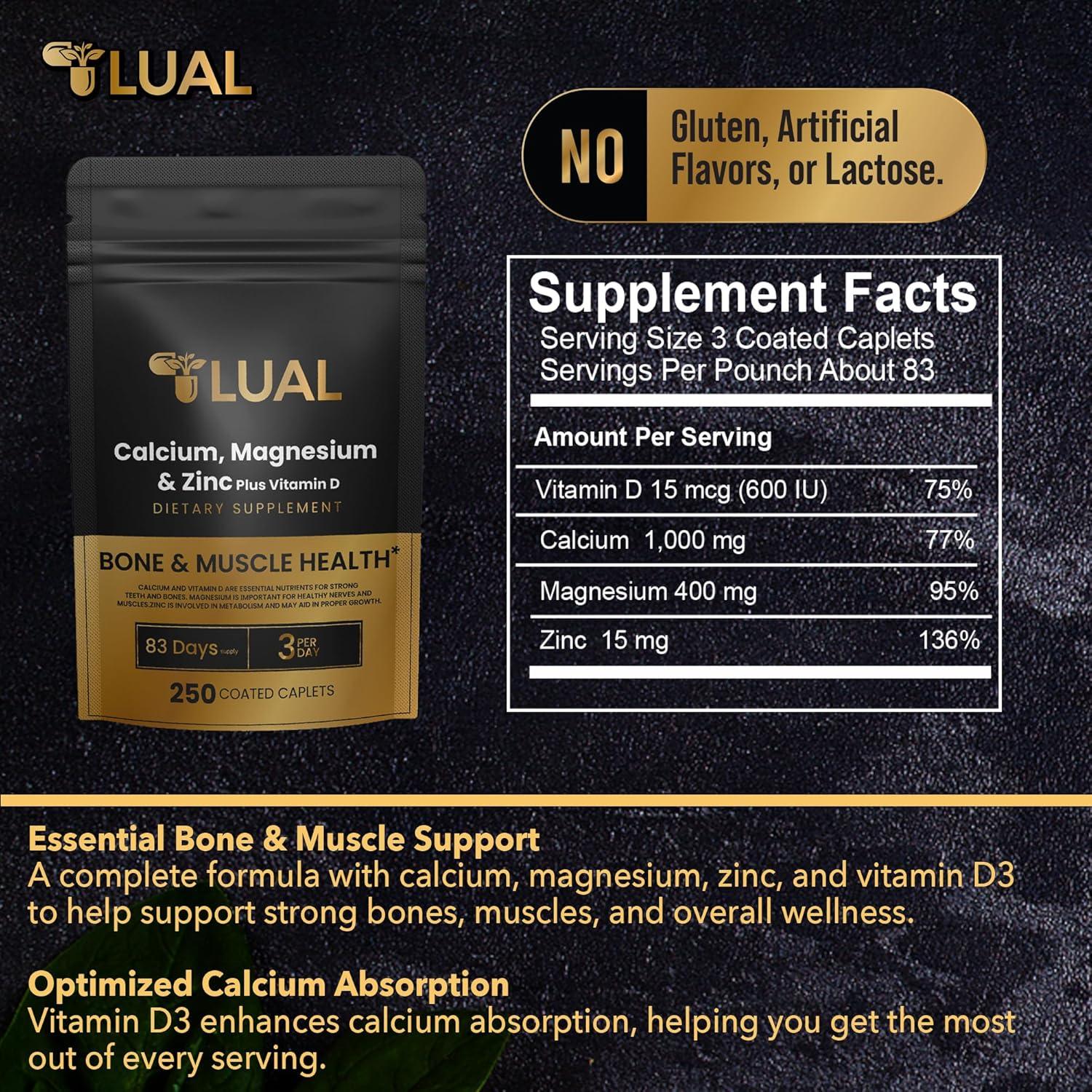 Suplemento LUAL Calcio Magnesio Zinc Vitamina D3 250 Comprimidos