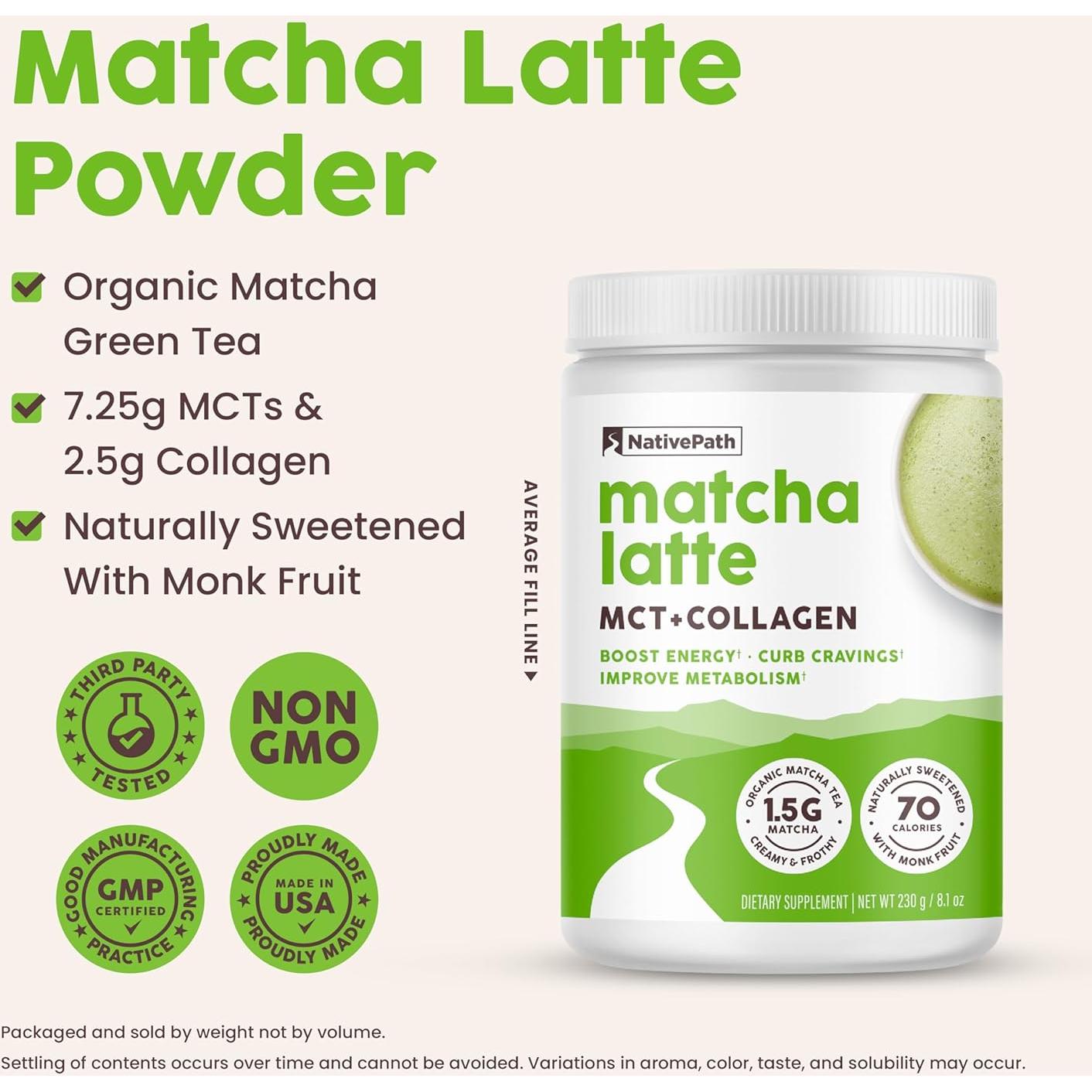 Colágeno Hidrolizado NativePath 230g - Tipo 1 y 3, Matcha Latte