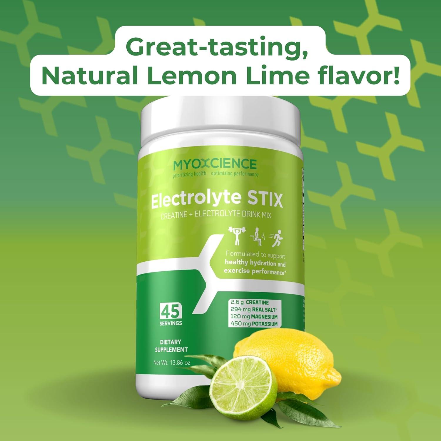 MYOXCIENCE Electrolitos en Polvo con Creatina 45 Porciones - Limón Lima