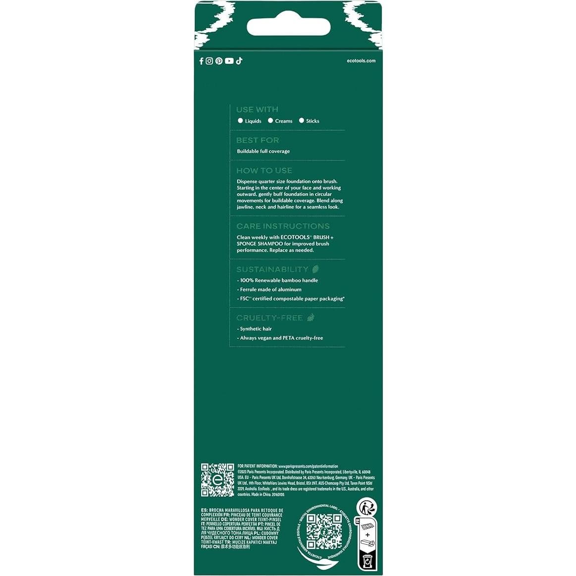 Brocha de Base EcoTools Wonder Cover, Cerdas Sintéticas