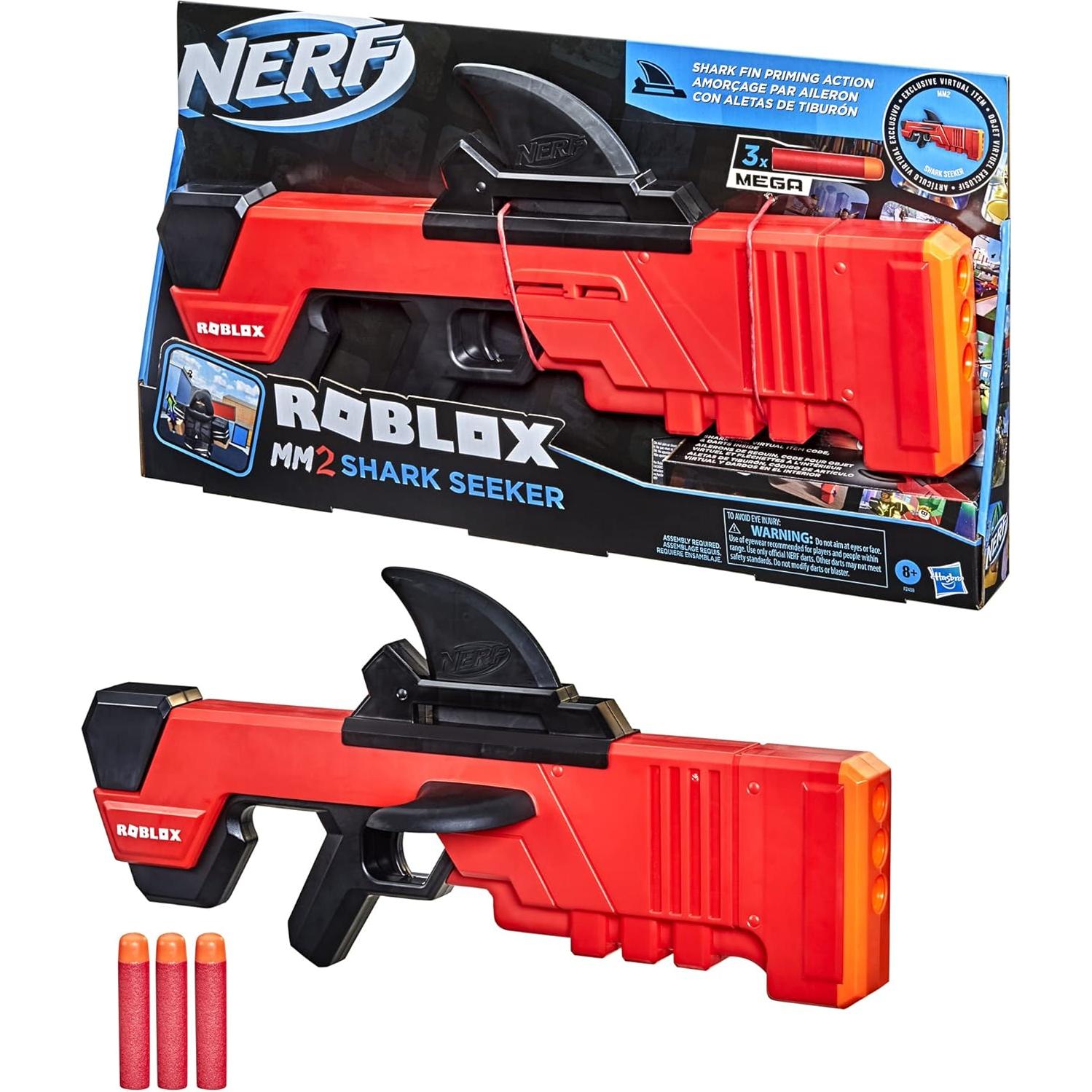 Lanzador Nerf Roblox MM2 Shark Seeker con 3 Dardos Mega