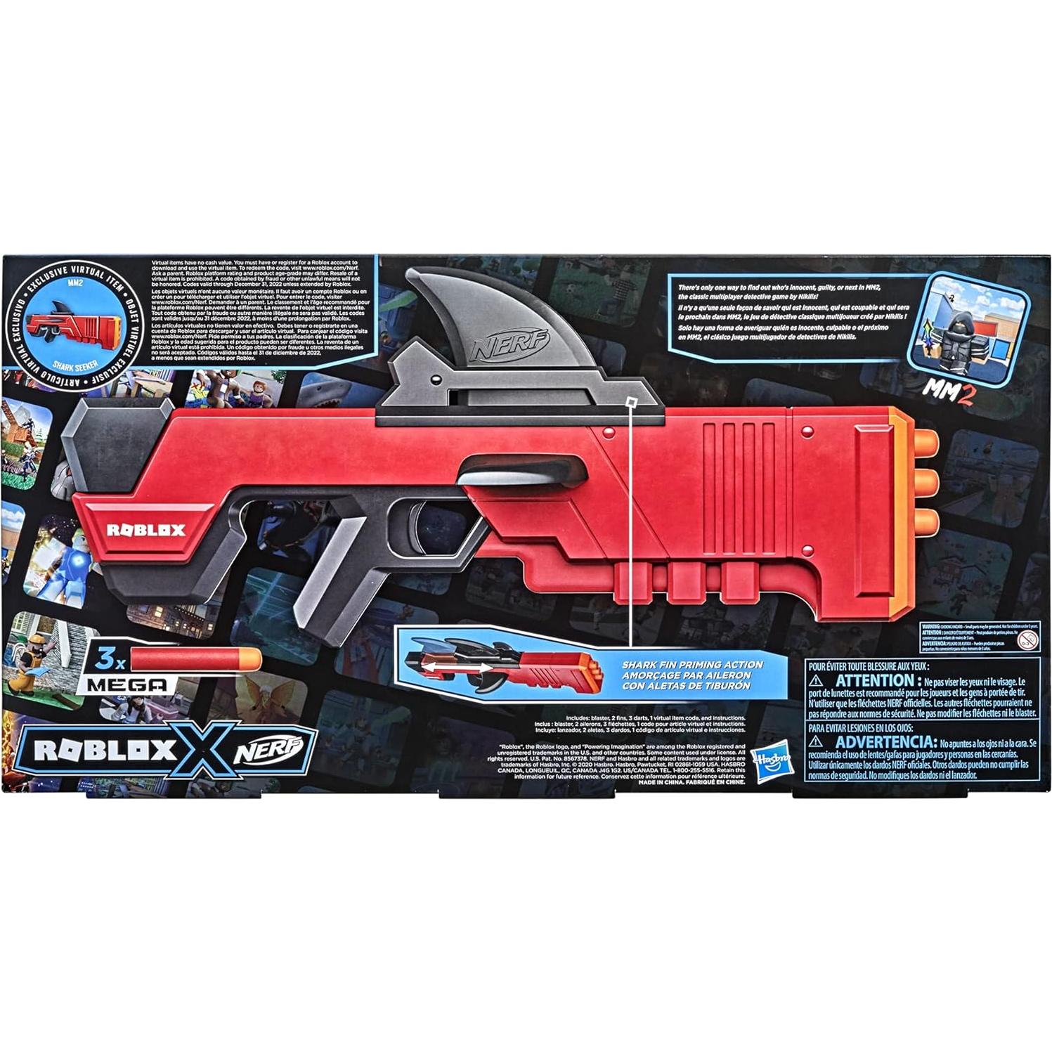 Lanzador Nerf Roblox MM2 Shark Seeker con 3 Dardos Mega