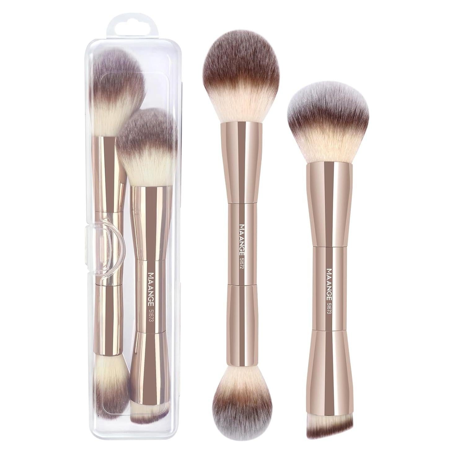 Pinceles de Maquillaje Doble Cara MAANGE Oro 2 Piezas