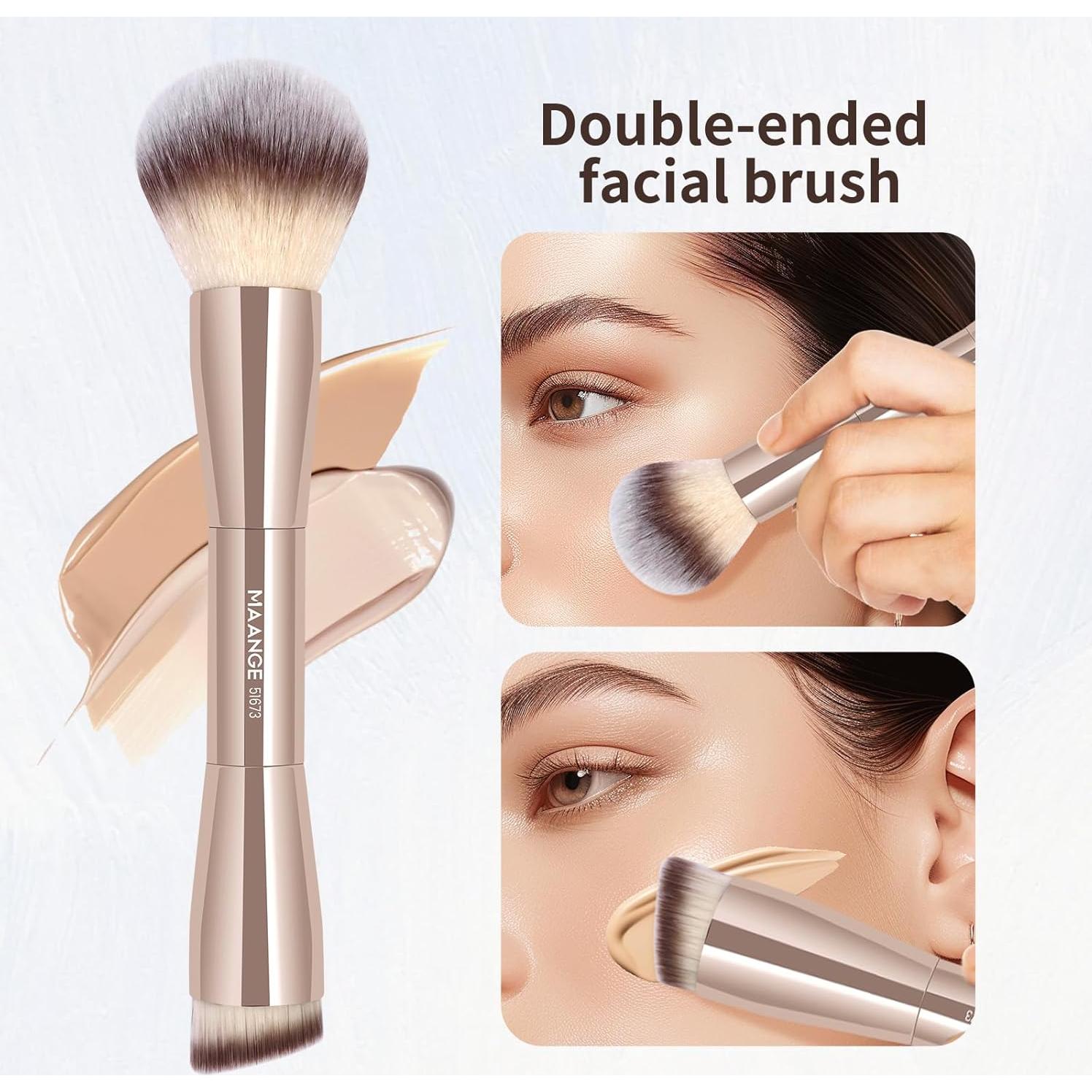 Pinceles de Maquillaje Doble Cara MAANGE Oro 2 Piezas