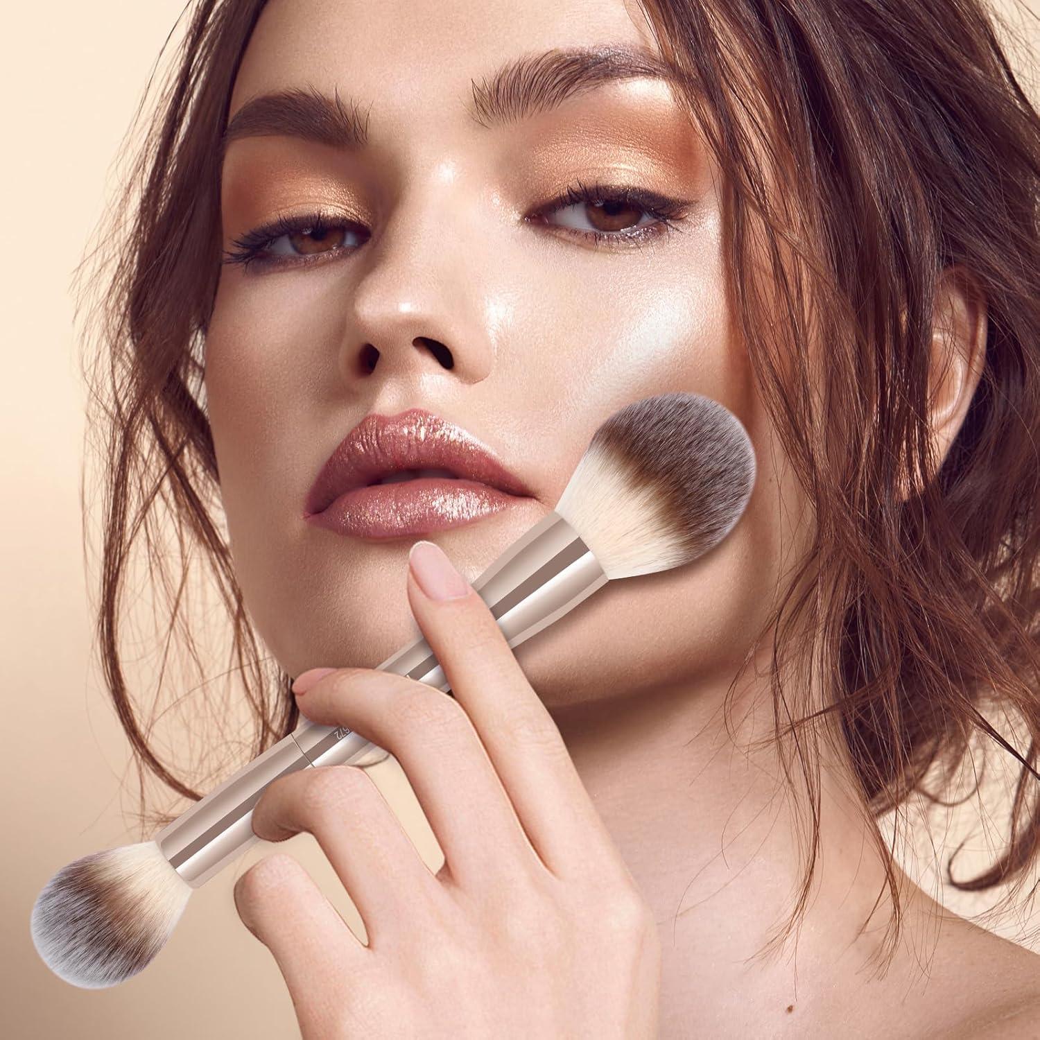 Pinceles de Maquillaje Doble Cara MAANGE Oro 2 Piezas