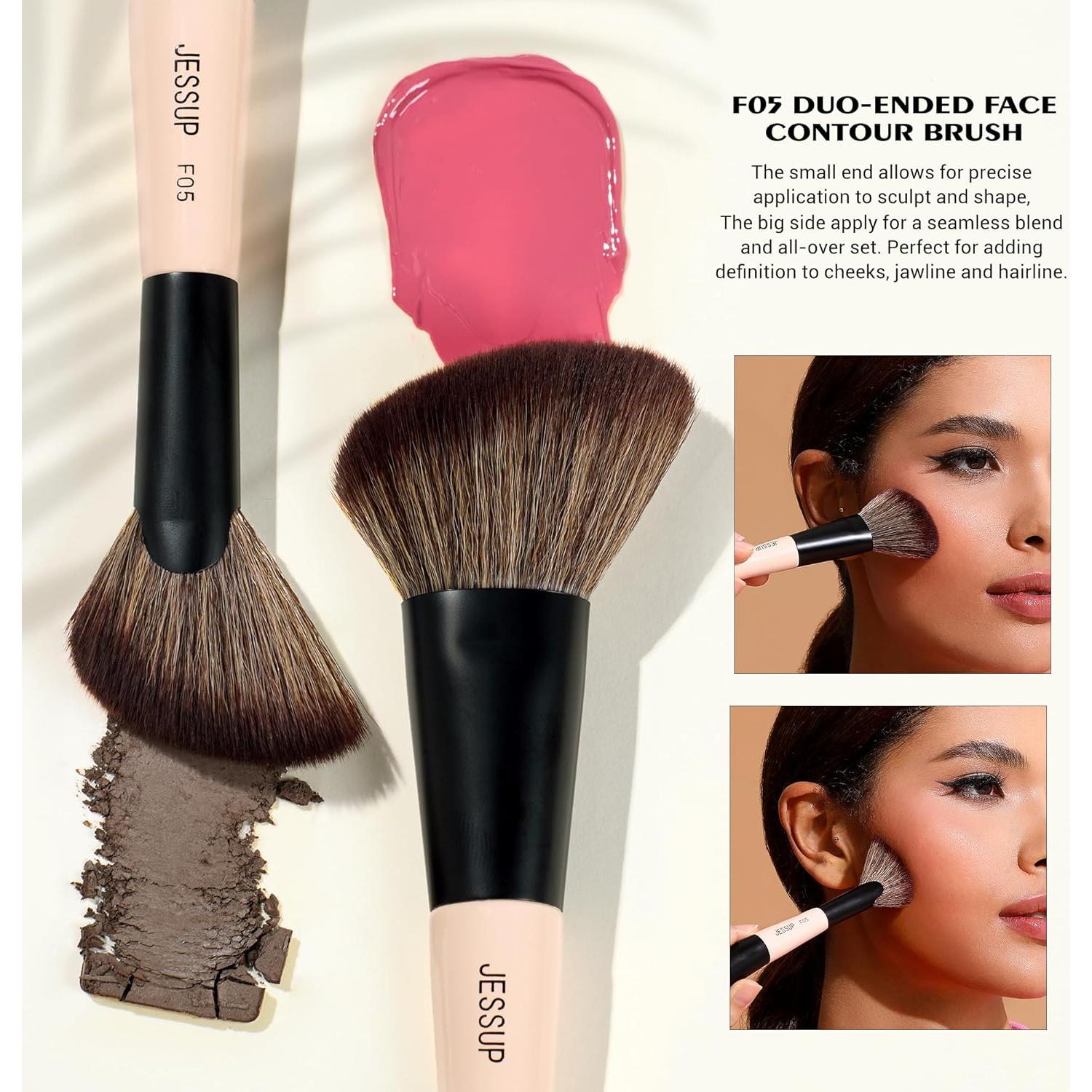 Juego de Brochas de Maquillaje Doble Punta Jessup T508 3 Piezas