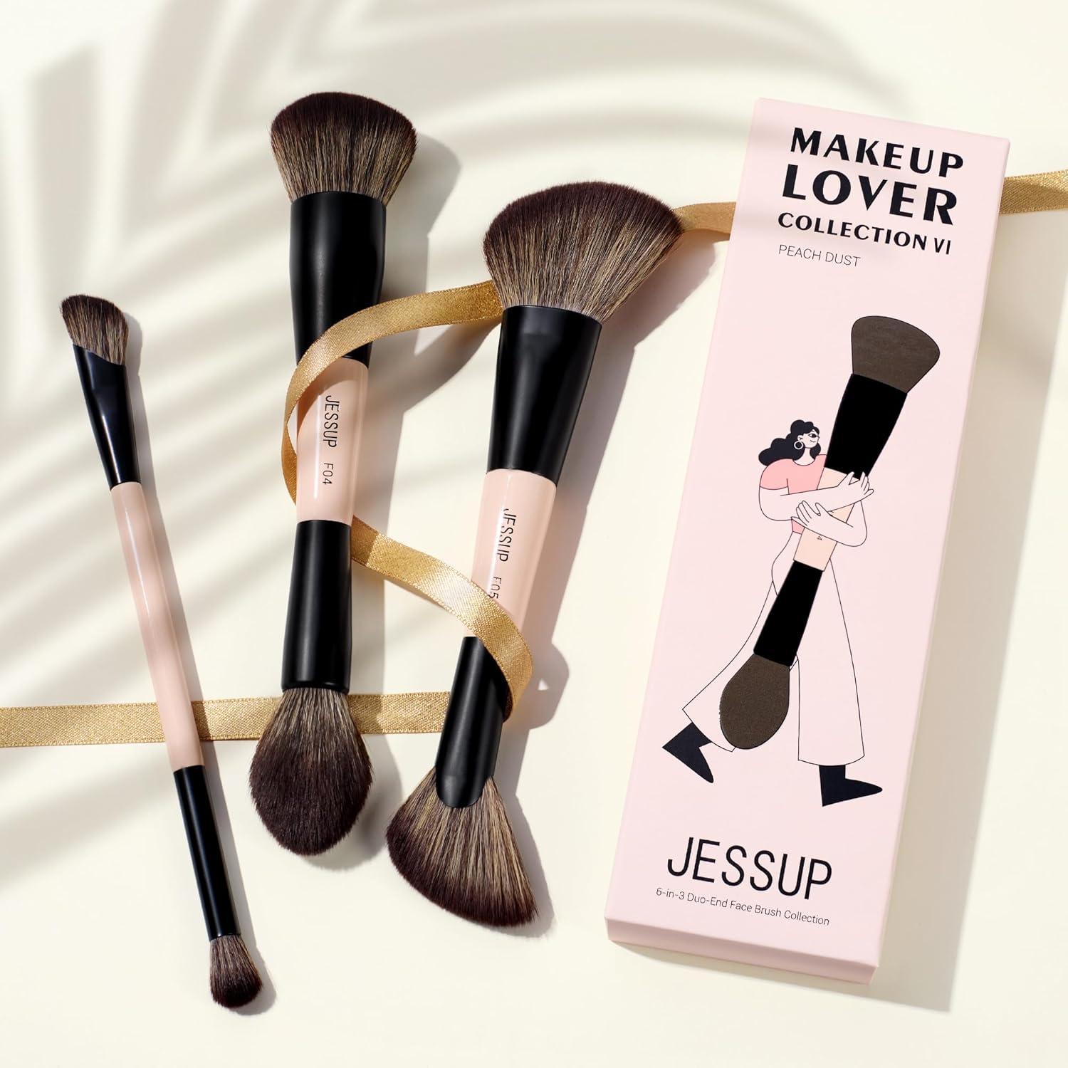 Juego de Brochas de Maquillaje Doble Punta Jessup T508 3 Piezas