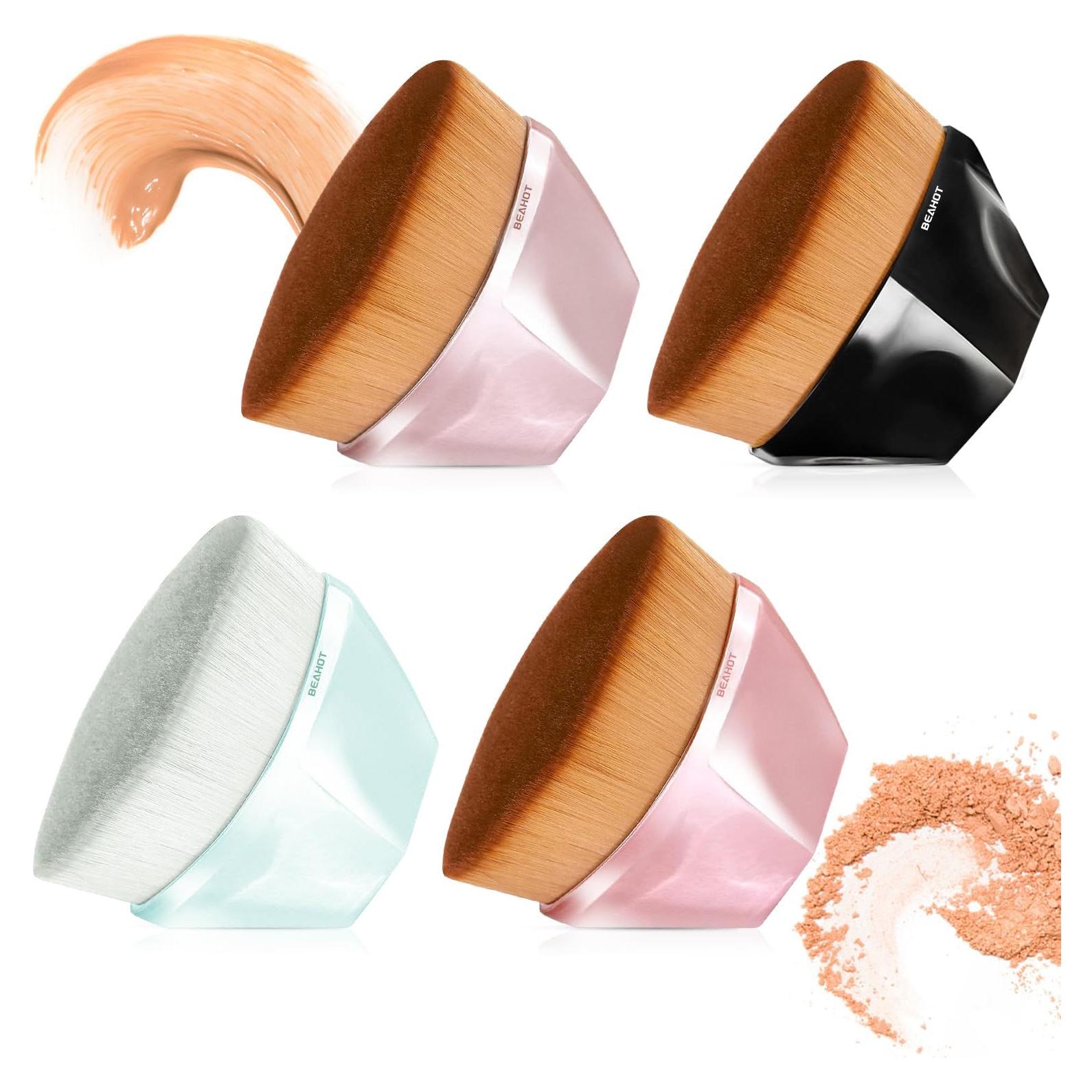 BEAHOT Brocha de Maquillaje Kabuki 4 Piezas con Estuche