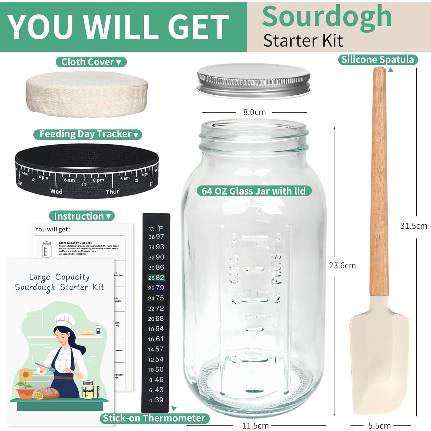 Kit de Masa Madre TISEMENT 1.89 L Tarro Vidrio + Accesorios