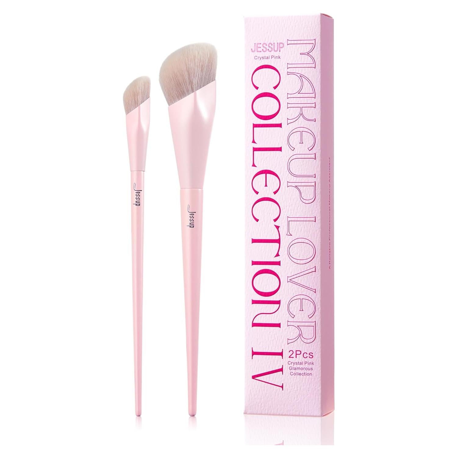 Juego de Brochas de Maquillaje Jessup 2 Pcs Sintéticas Rosa