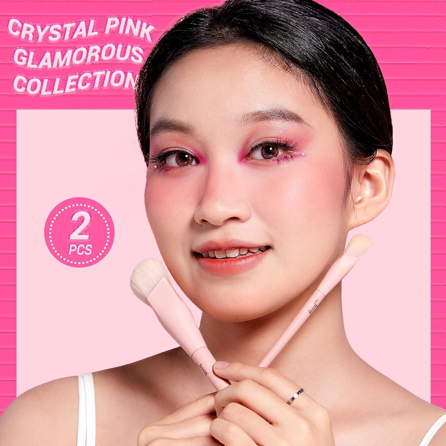 Juego de Brochas de Maquillaje Jessup 2 Pcs Sintéticas Rosa