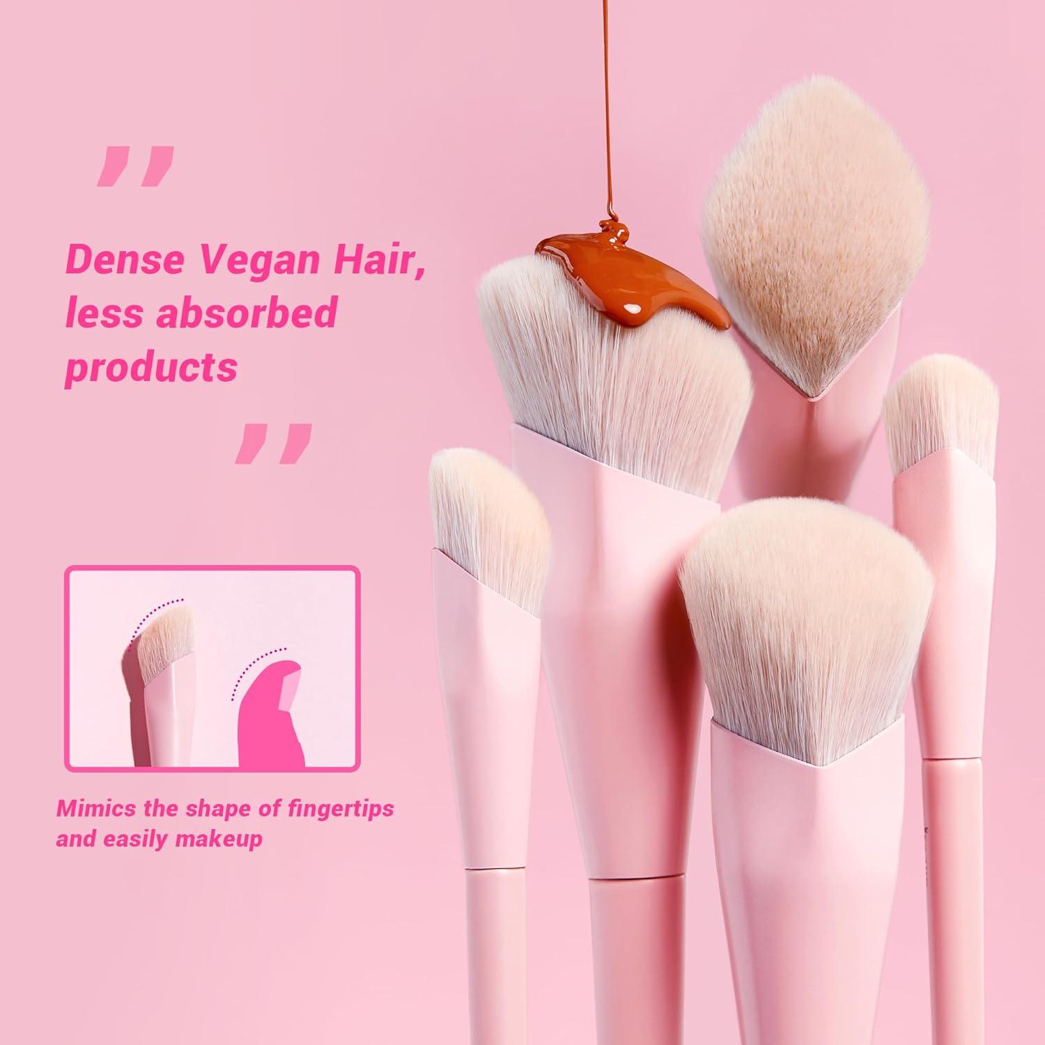 Juego de Brochas de Maquillaje Jessup 2 Pcs Sintéticas Rosa