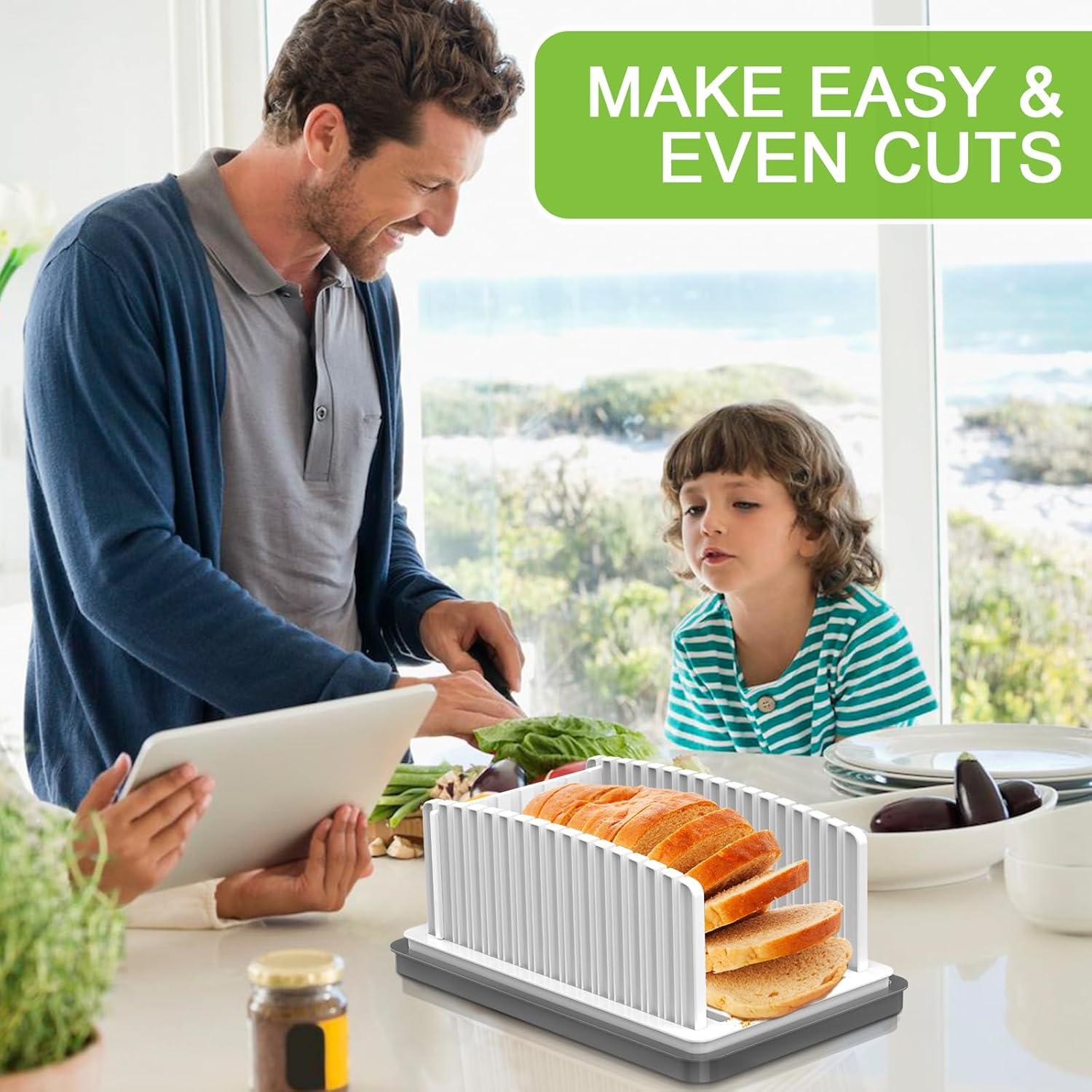 Cortador de Pan HHXRISE Ajustable con Bandeja para Migas