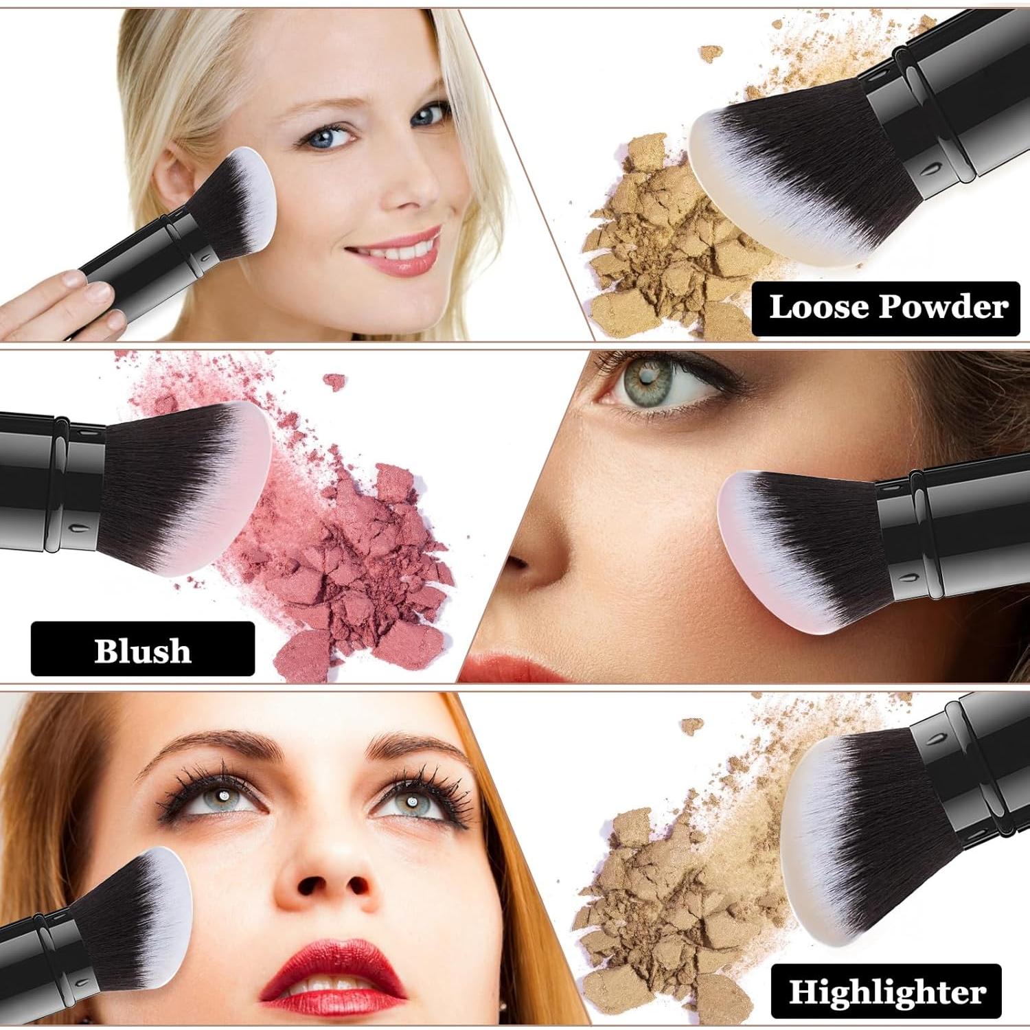 Brocha de Maquillaje Kabuki Retráctil Falliny - Angulada, Negra