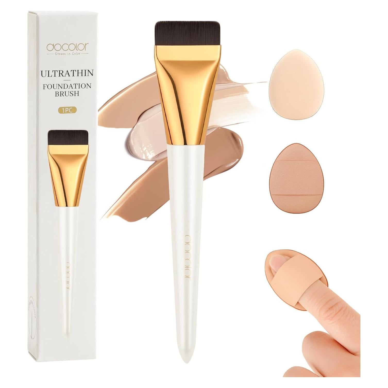 Brocha Plana Docolor para Base + 2 Esponjas Mini Maquillaje